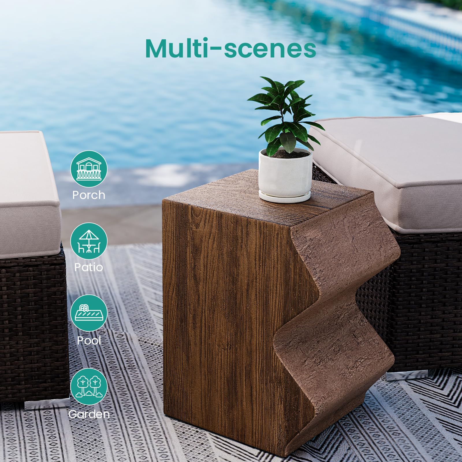 Concrete Side Table Set of 2 Outdoor Patio End Tables