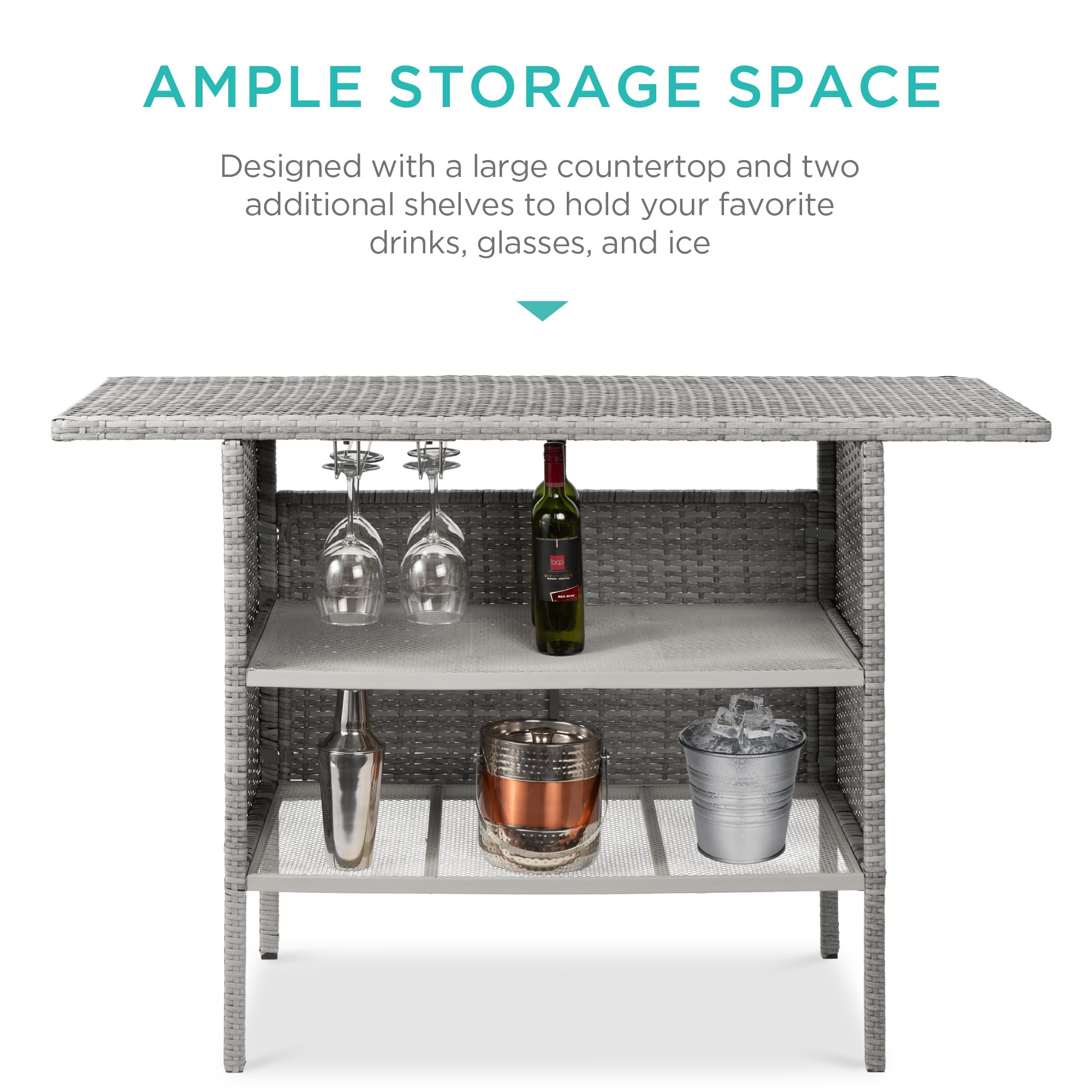 Outdoor Patio Wicker Bar Counter Table with Storage Shelves