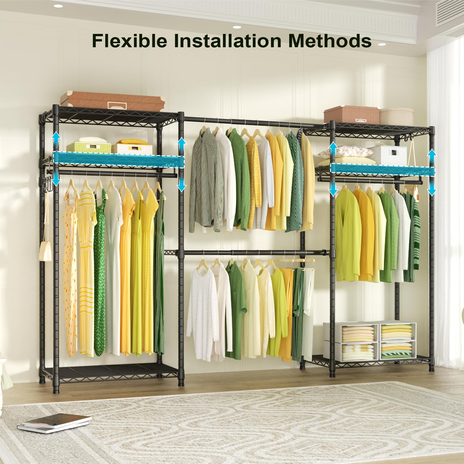 6-Tier Closet Garment Rack with 4 Hanger Rods