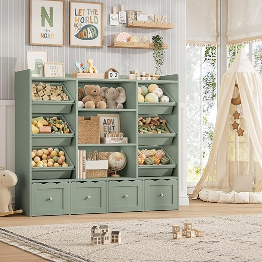 Kids Toy Storage Organizer with Bookshelf and Rolling Drawers