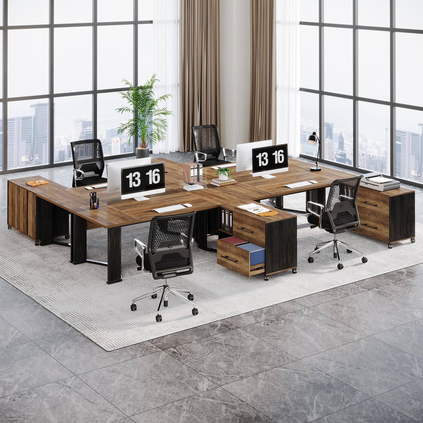 70.86" L-Shaped Executive Desk with Mobile File Cabinet