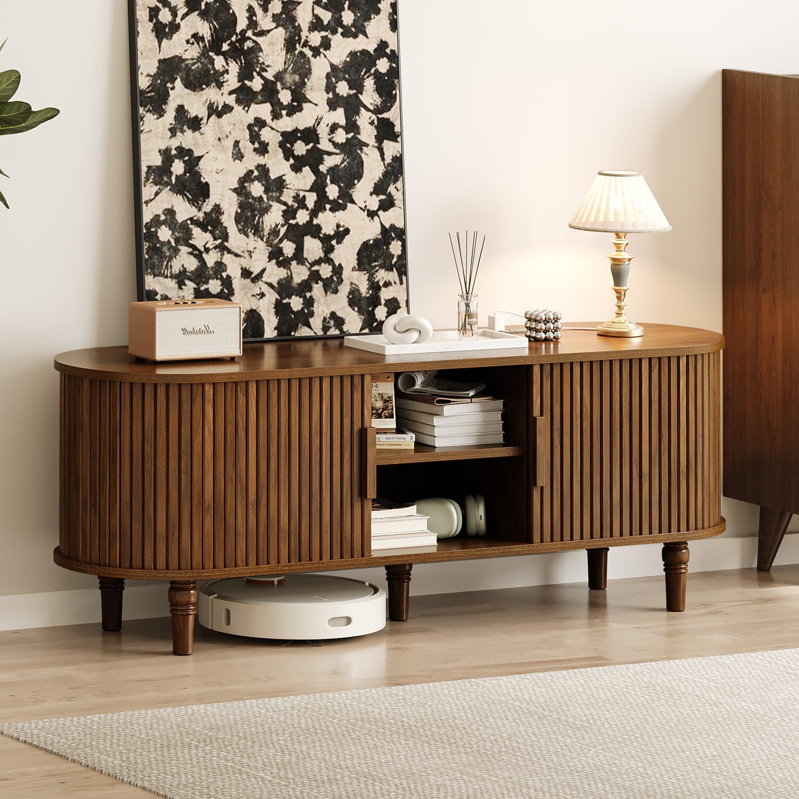 TV Console with Power Outlet and LED Lighting