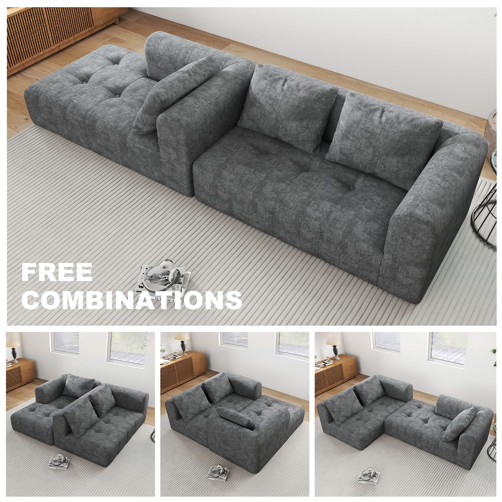 105" Modular Sectional Couch with Deep Seat