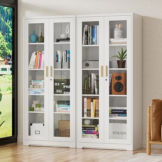 71-Inch Metal Glass Display Cabinet with Locking Doors