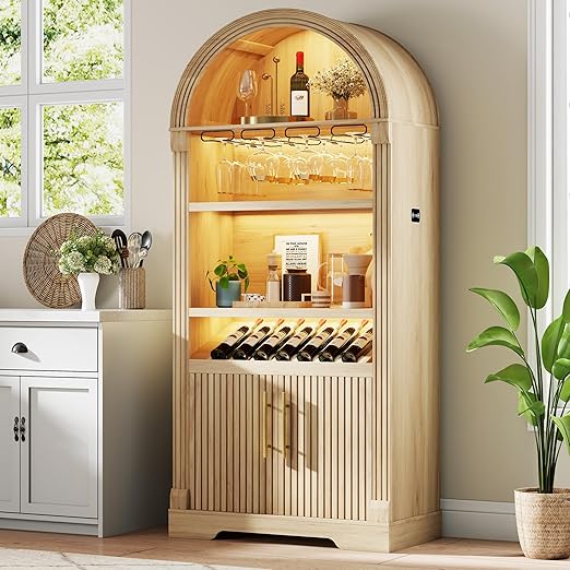 Arched Kitchen Pantry Cabinet with LED Light