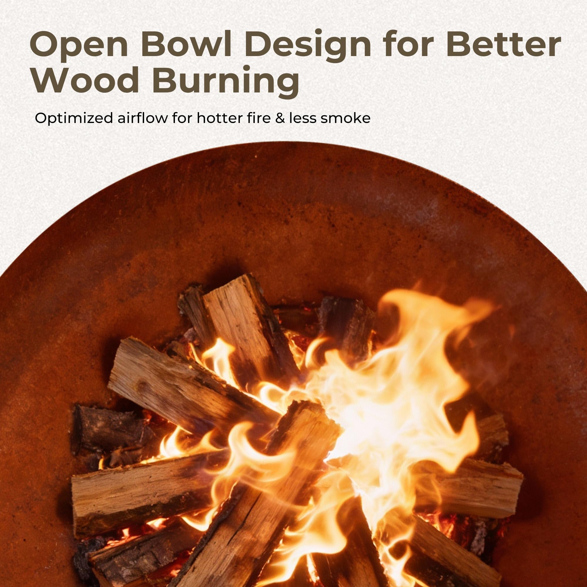 35.5 Inch Round Fire Pit for Outside Wood Burning