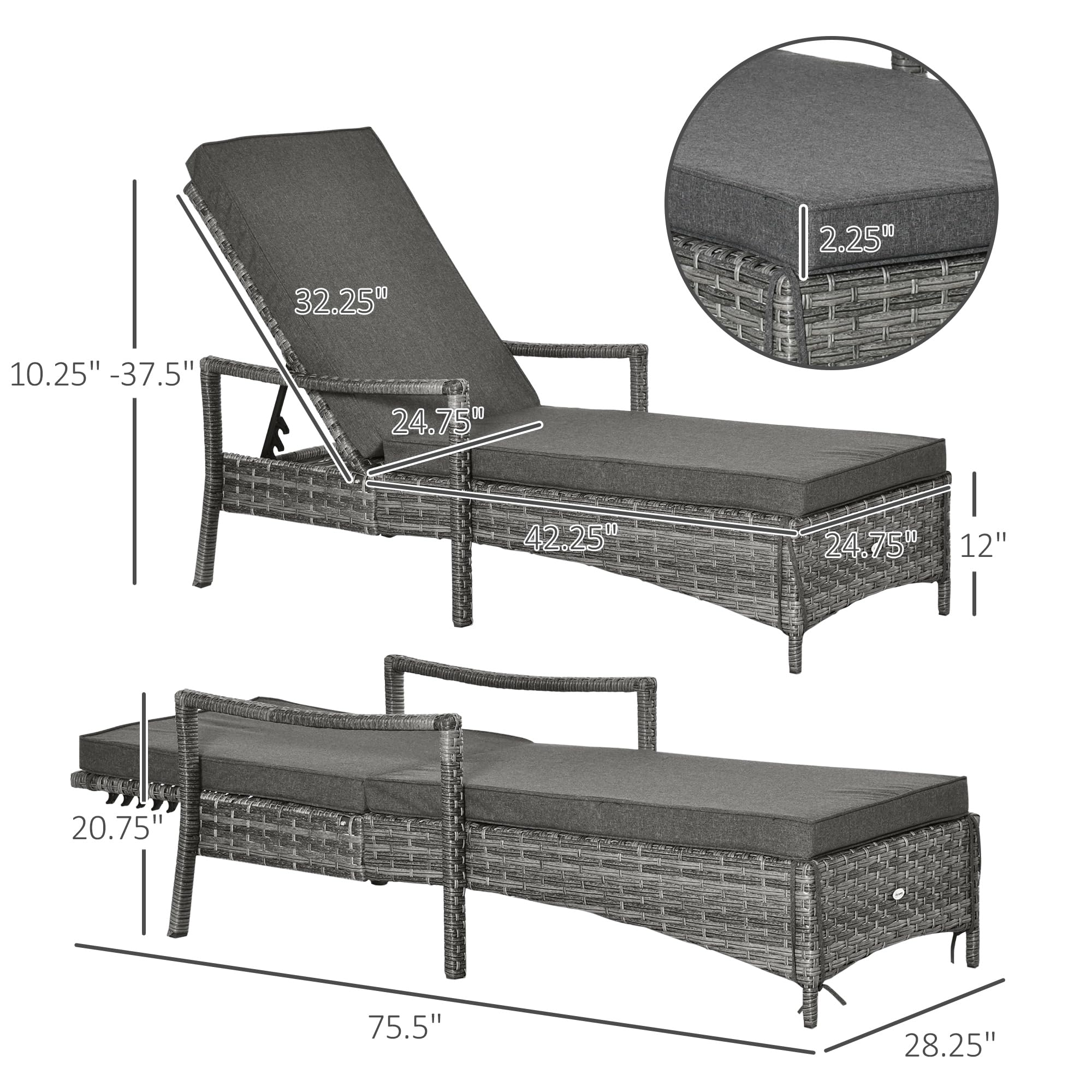 Wicker Chaise Lounge with 4-Position Adjustable Backrest