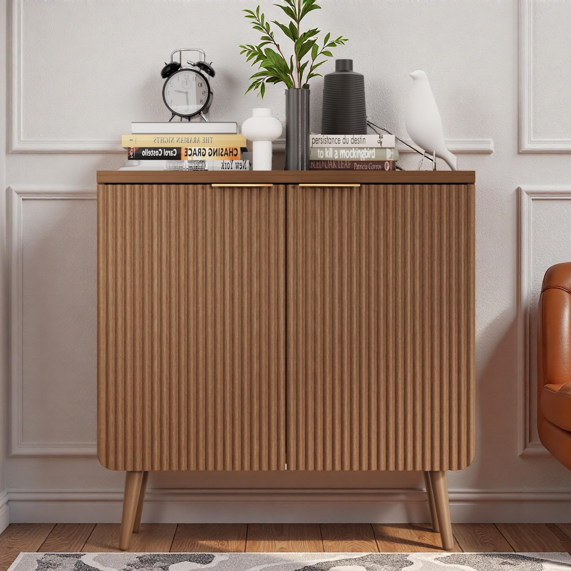 Fluted Sideboard with 4 Doors and Adjustable Shelves