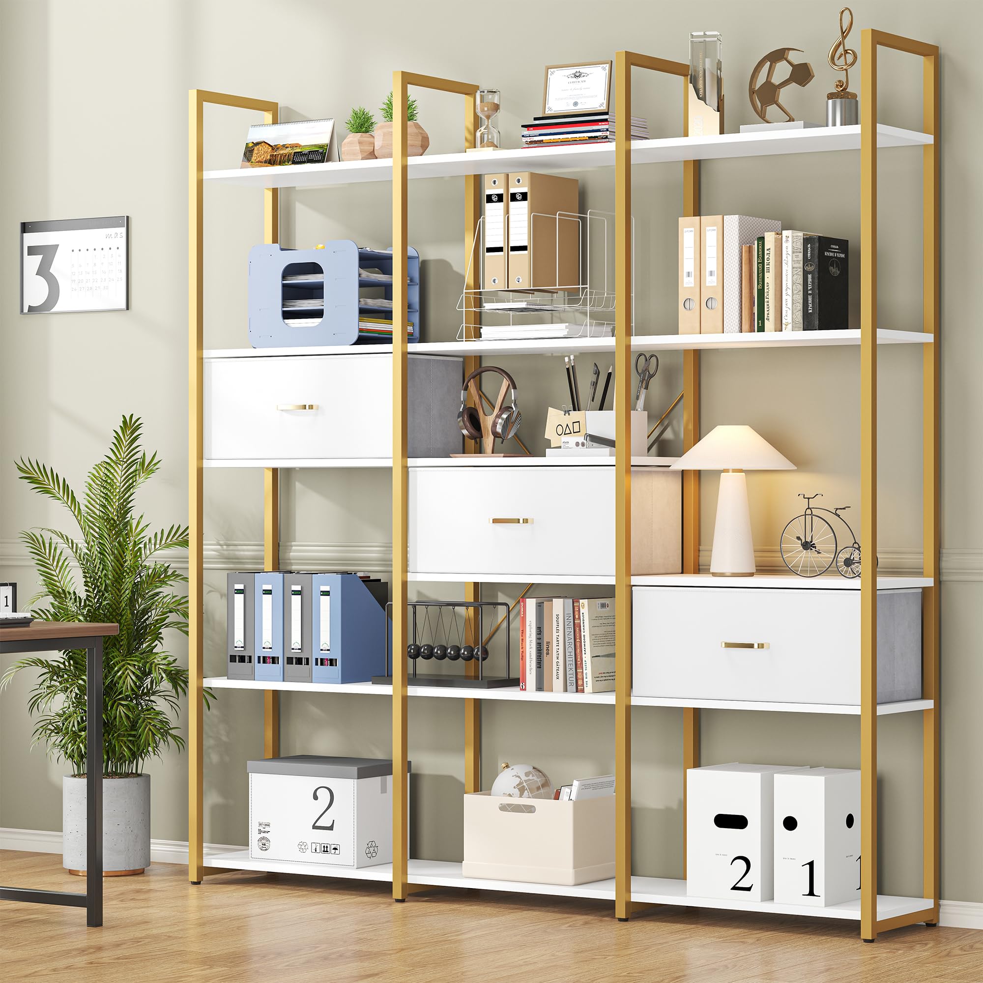 73.6" Tall Bookshelf with 3 Drawers and 16 Storage Shelves
