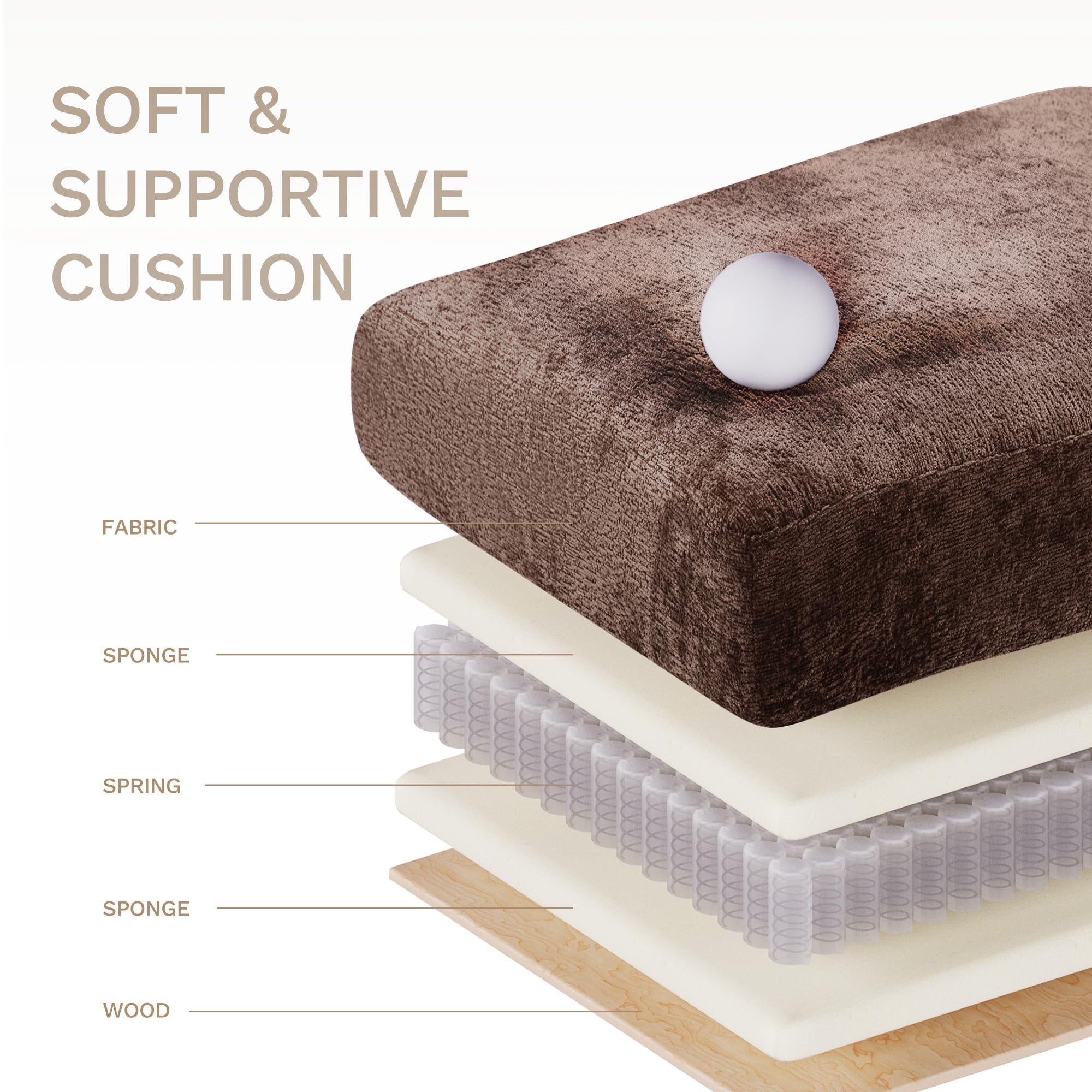 MALOL 118" U-Shaped Modern Sofa Modular Sectional Cloud Couch with 2 Ottoman, 6-Seat Chenille Deep Seat Sofa with USB Type C Ports and Foldable Side Table for Living Room/Bedroom/Apartment, Brown