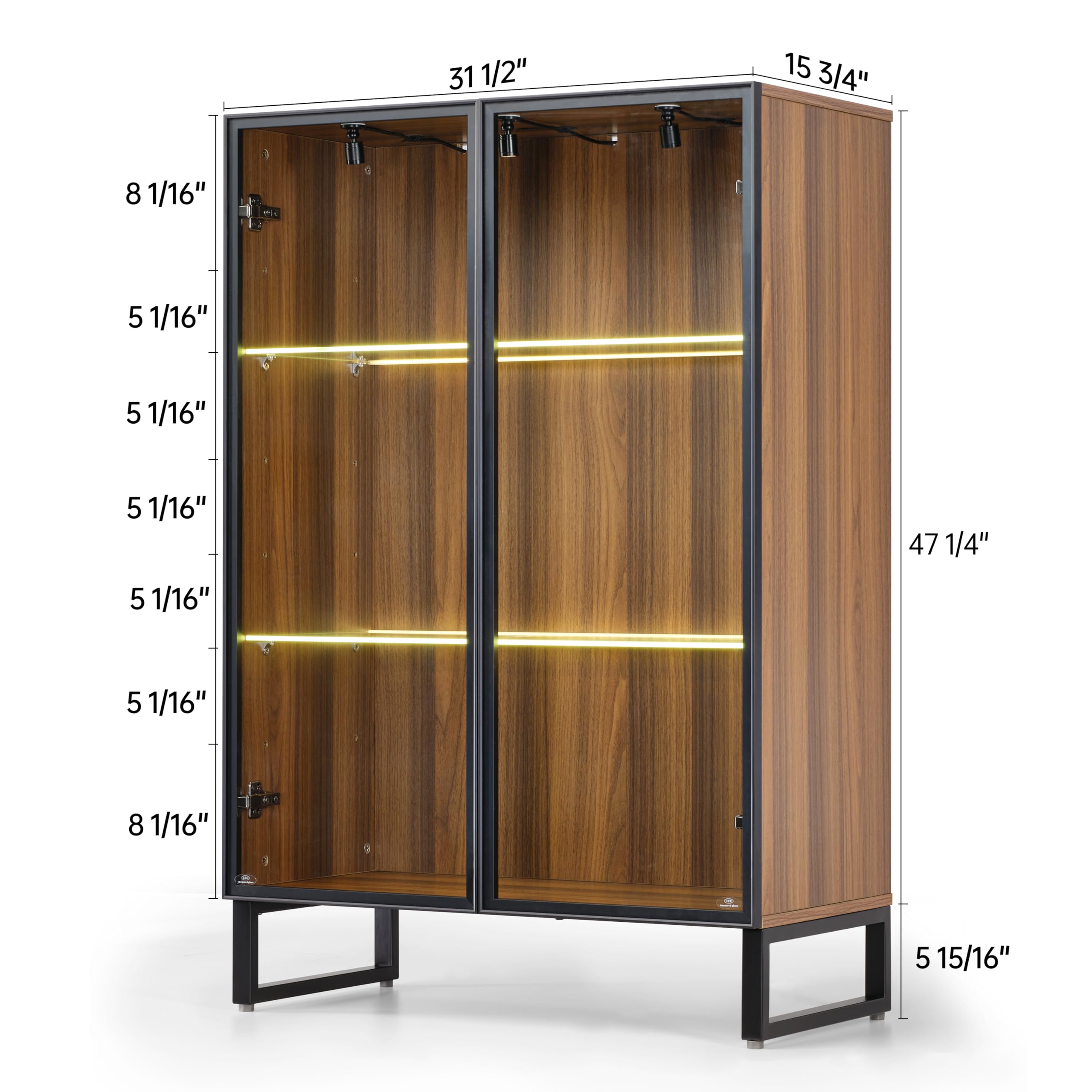 Curio Display Cabinet with LED Lighting and Adjustable Shelves