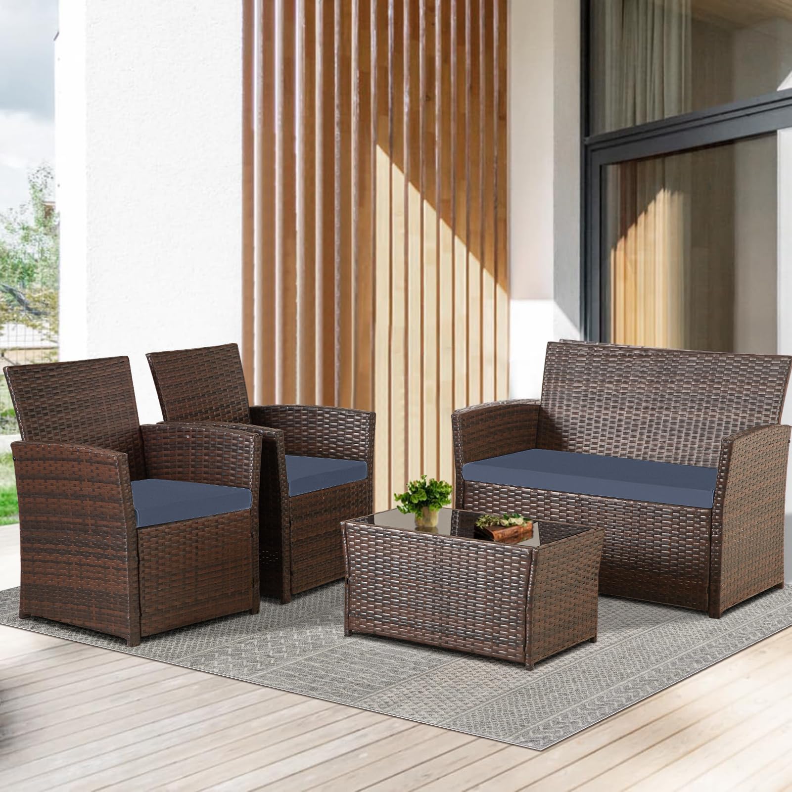 4 Piece Outdoor Patio Furniture Set with Table and Loveseat