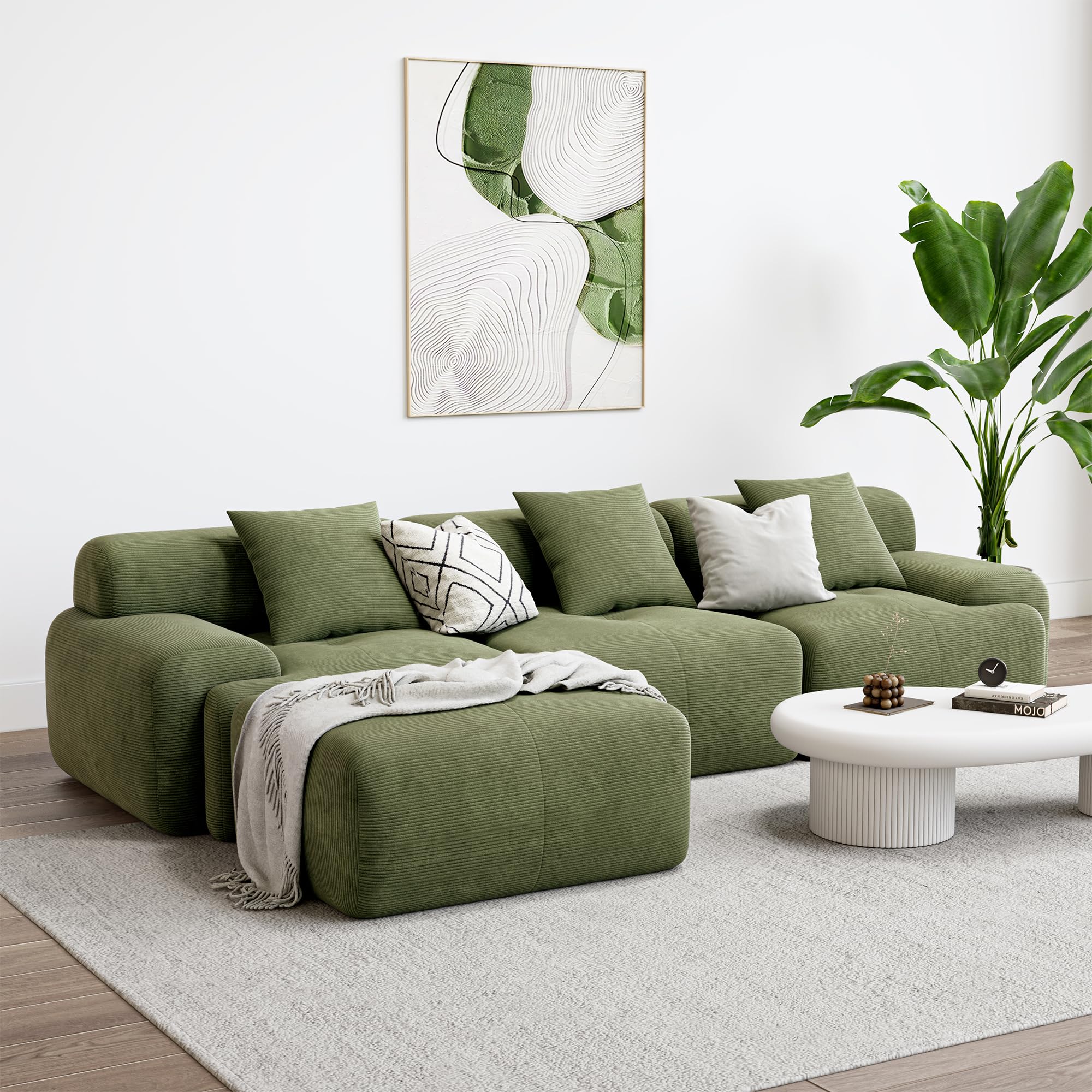 118" Modern L-Shaped Modular Sectional Sofa with Ottoman