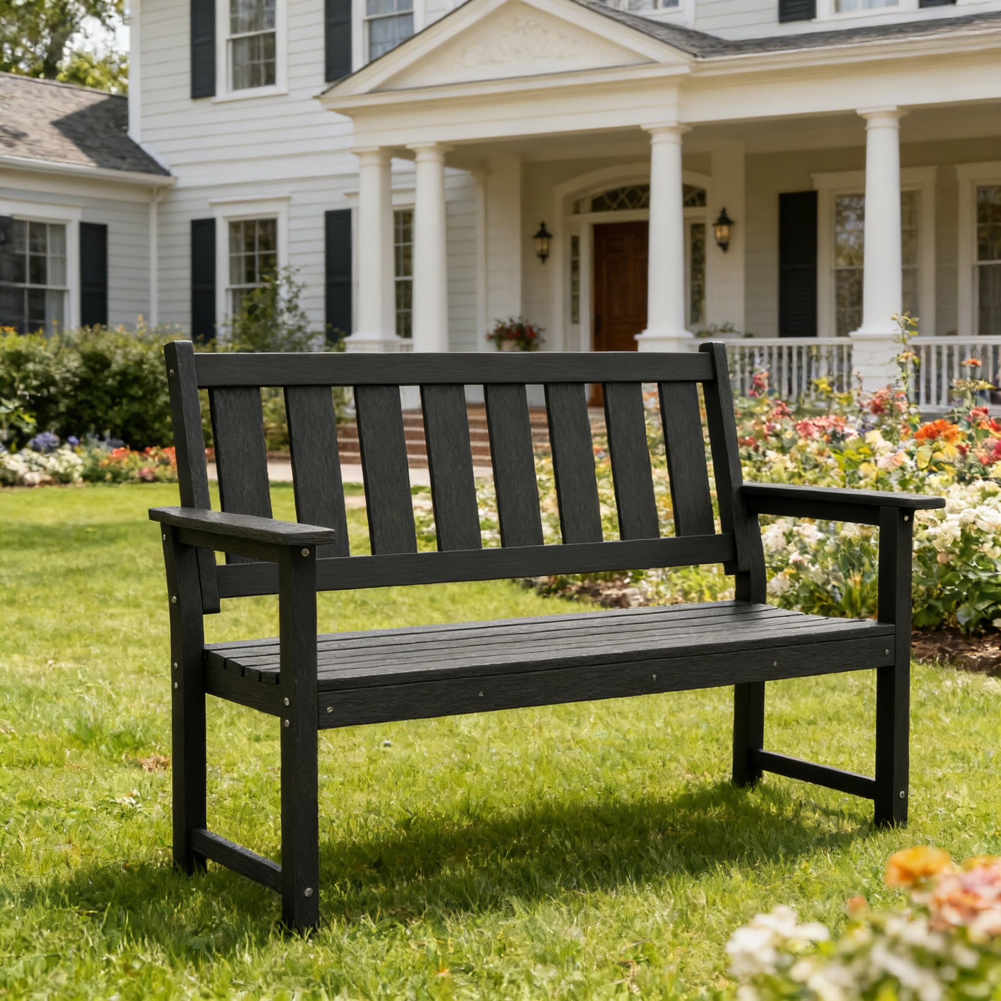HDPE Outdoor Garden Bench 50" Weatherproof 2-Person