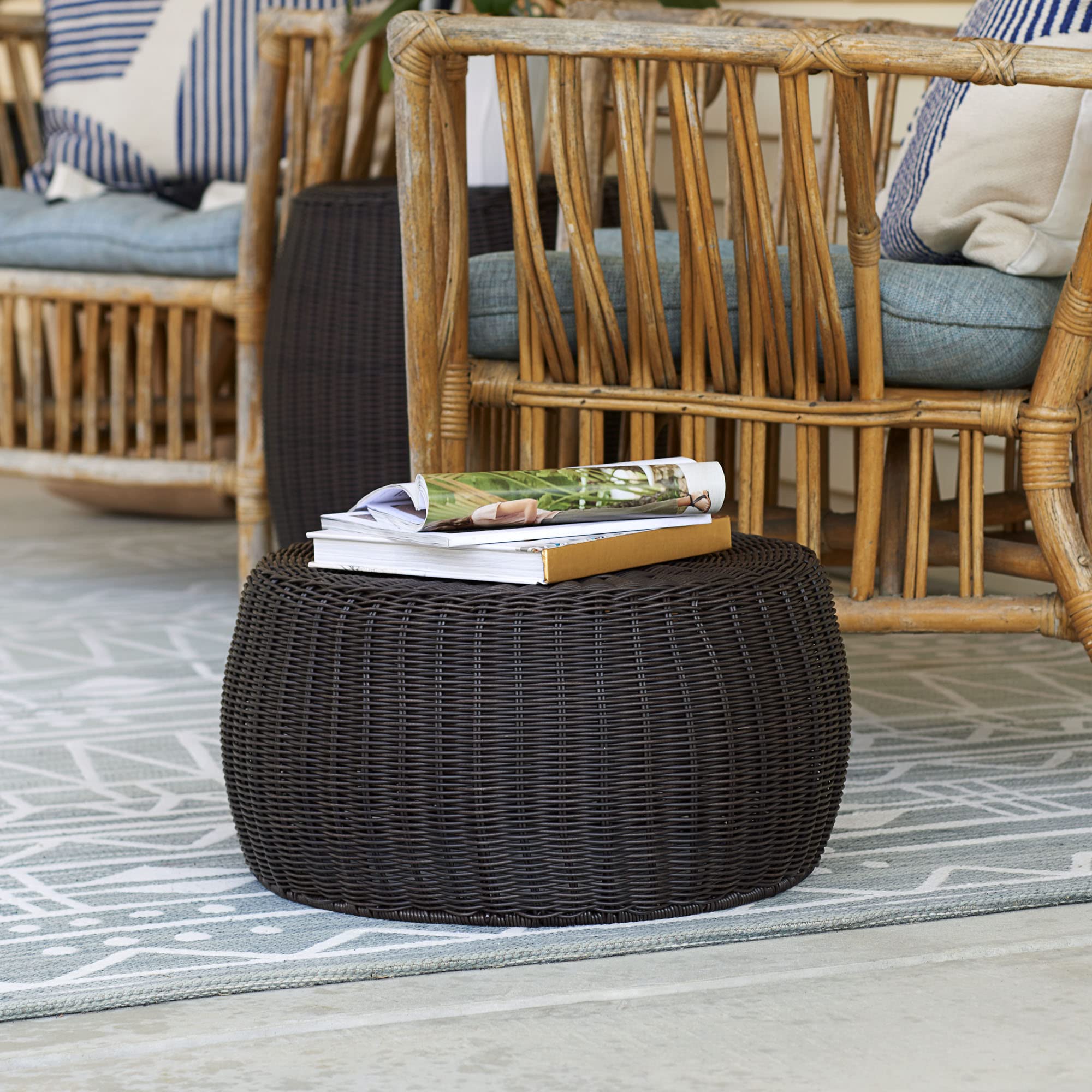 Handwoven Resin Storage Stool Ottoman