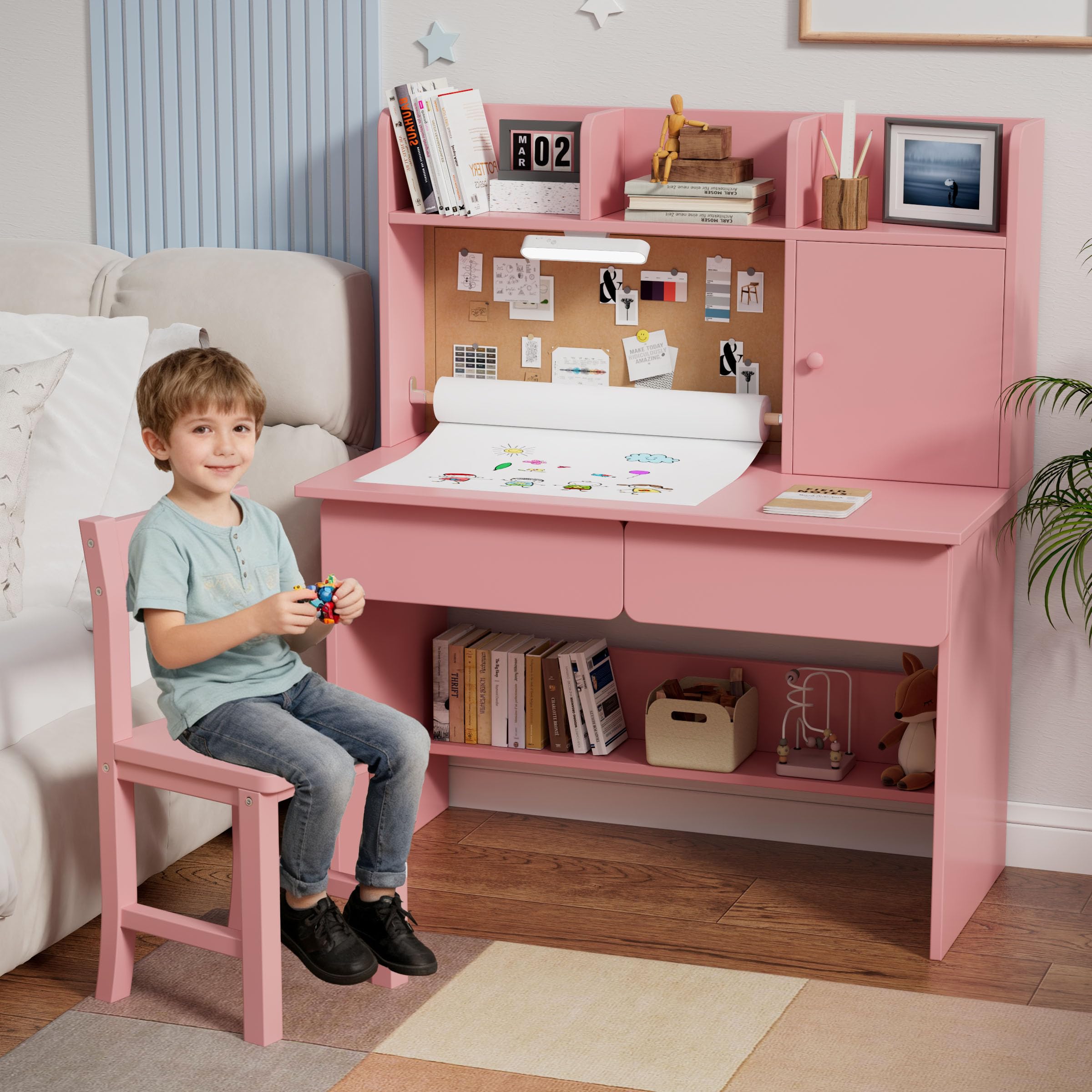 Kids Study Desk and Chair Set with Storage