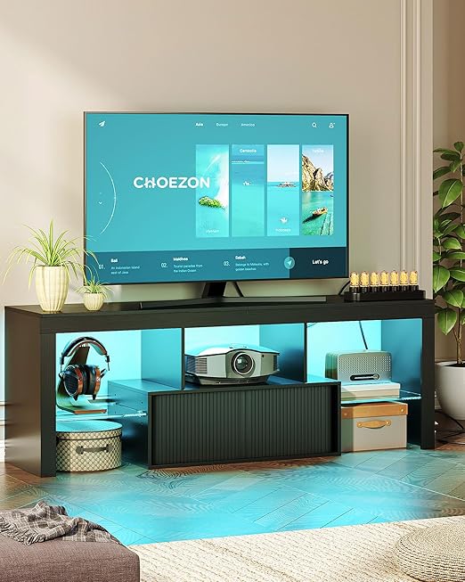 TV Stand with Power Outlet and LED Lights