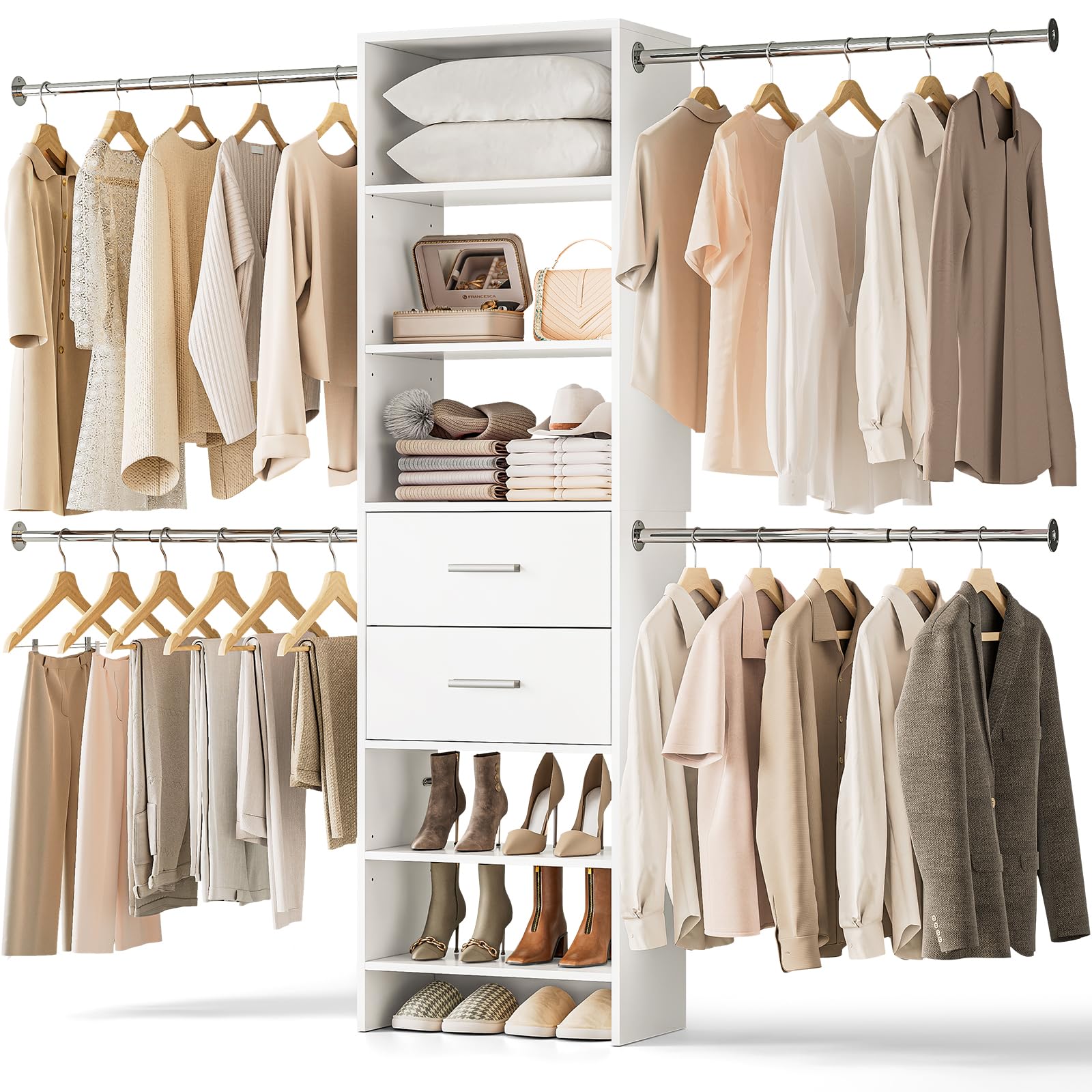 Closet System with 2 Drawers and Telescopic Rods