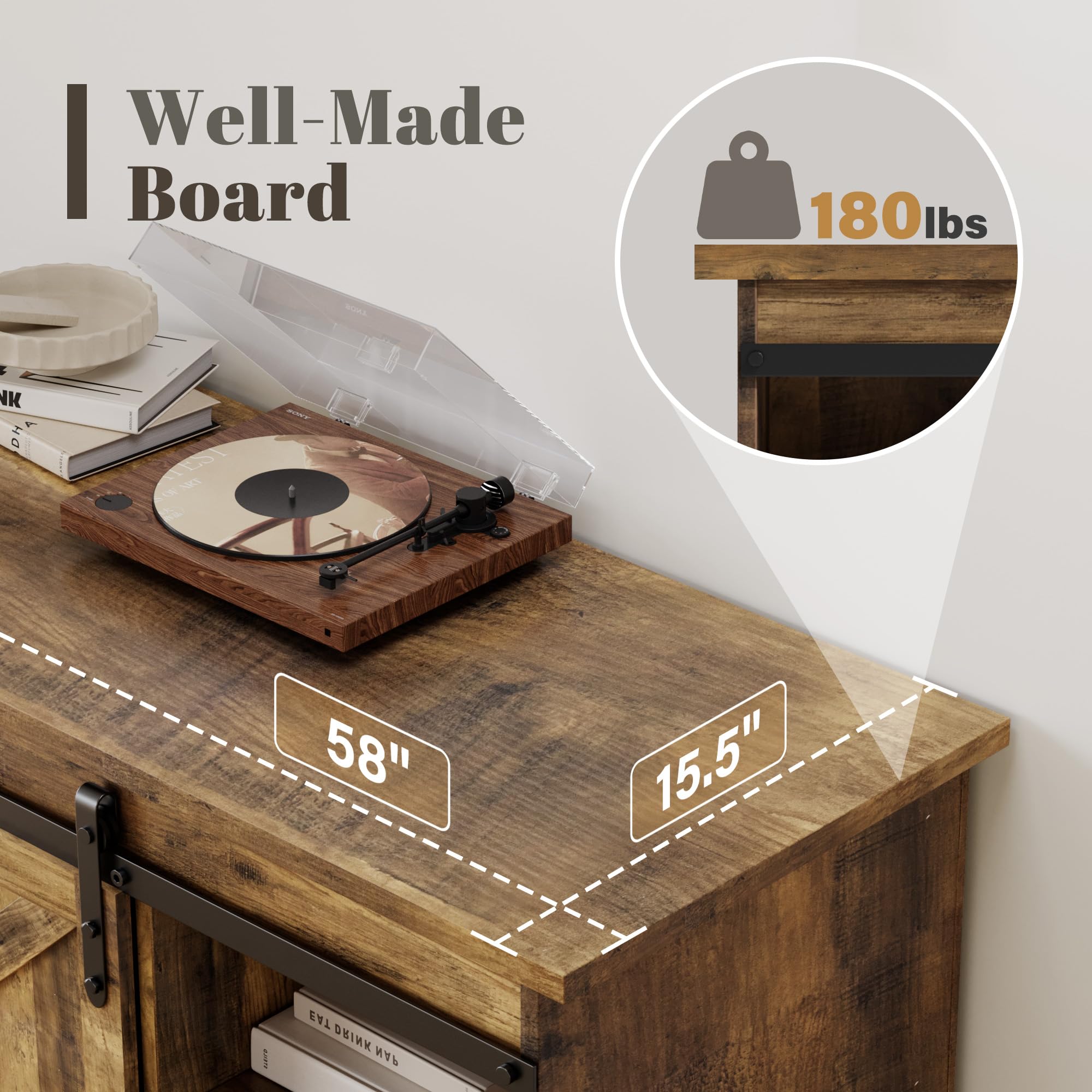 Farmhouse TV Stand for 65 Inch TV with Sliding Barn Doors