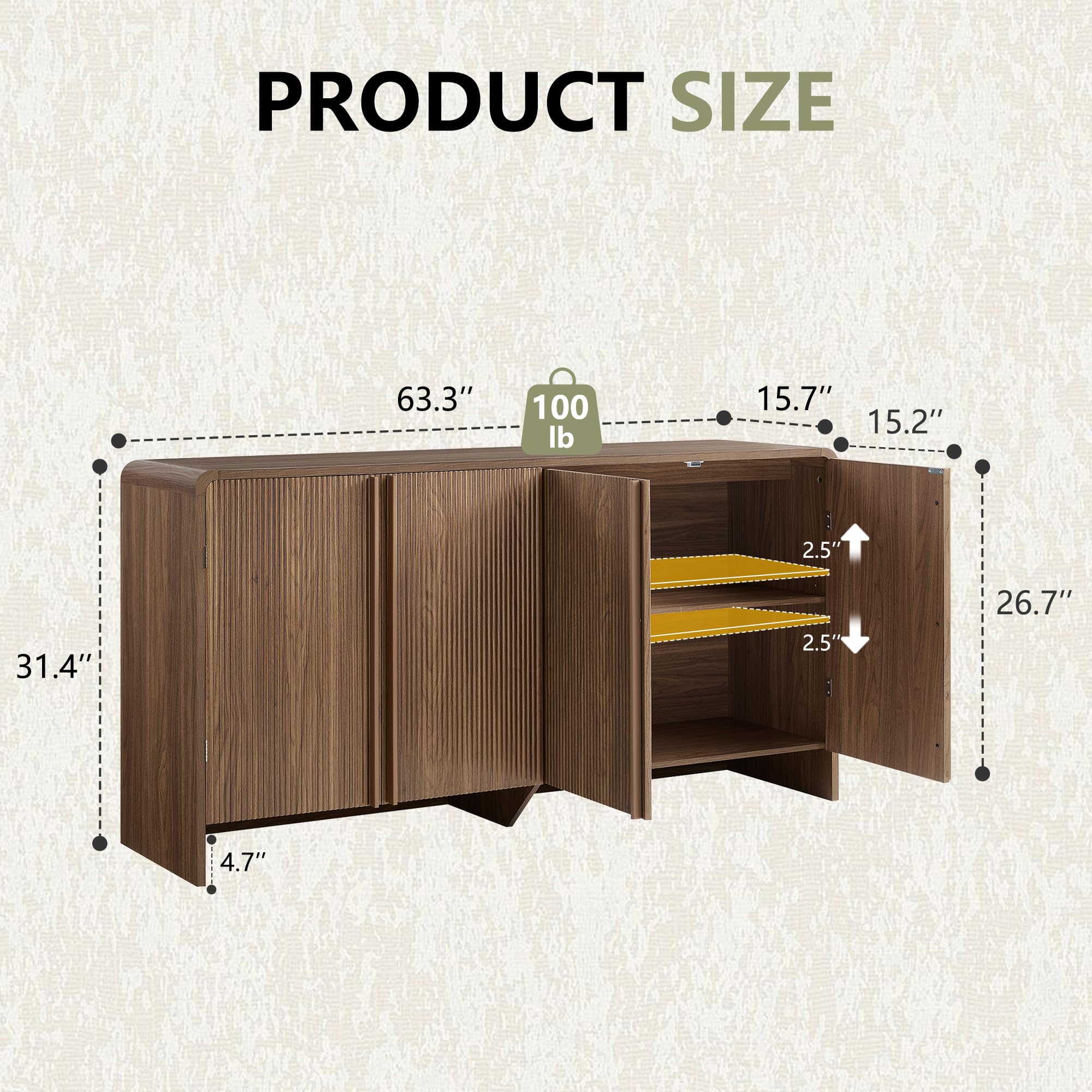 63" Fluted Sideboard Buffet Cabinet with Storage