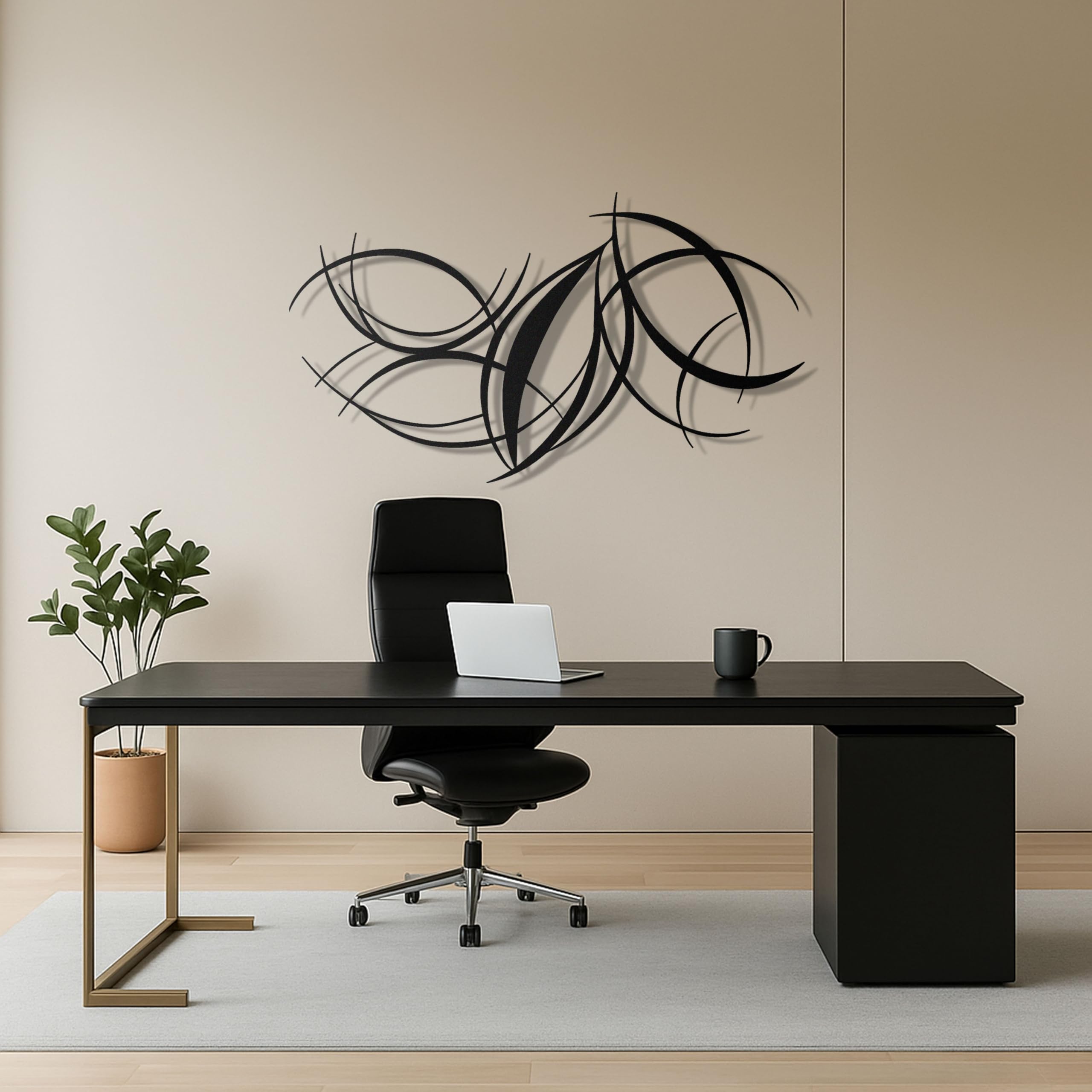 Modern Abstract Metal Wall Art - Black Curved Lines Sculpture