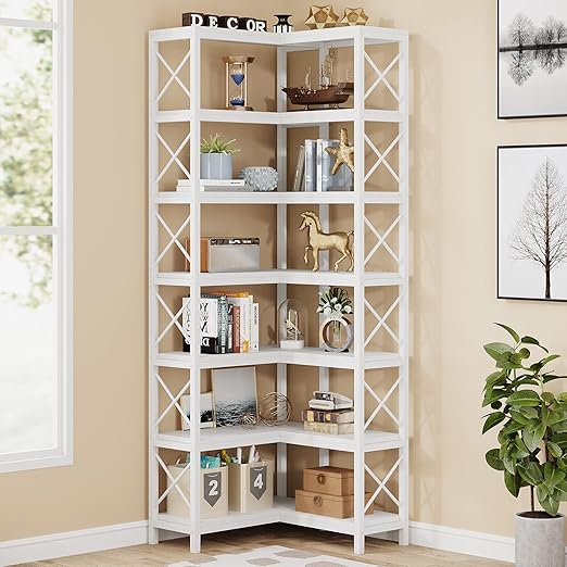 7-Tier Corner Bookshelf with Metal Frame