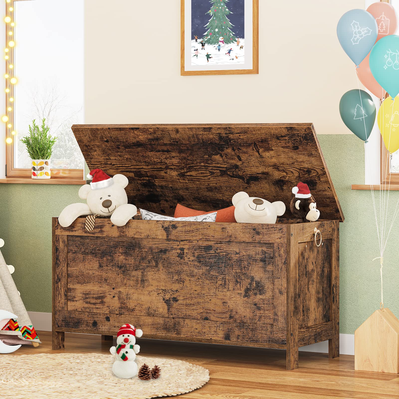 Wooden Storage Chest with Safety Hinge