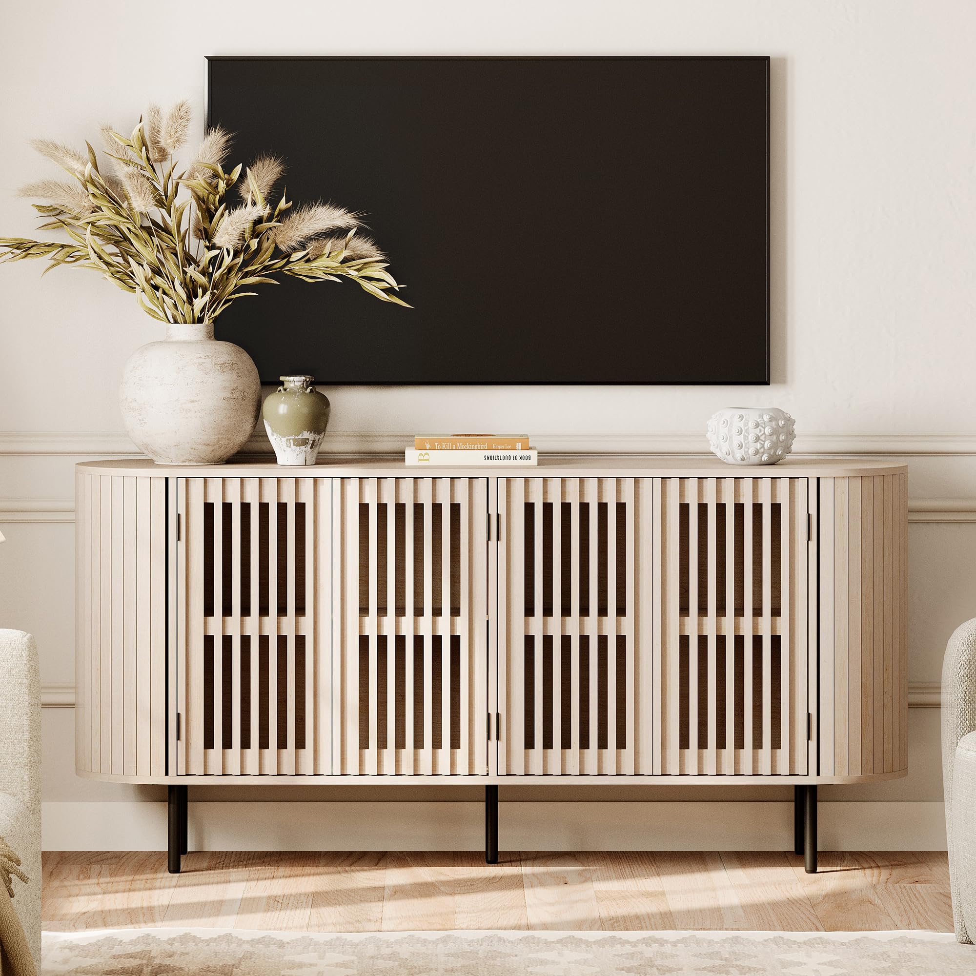 Fluted Sideboard Buffet Cabinet with 4 Doors