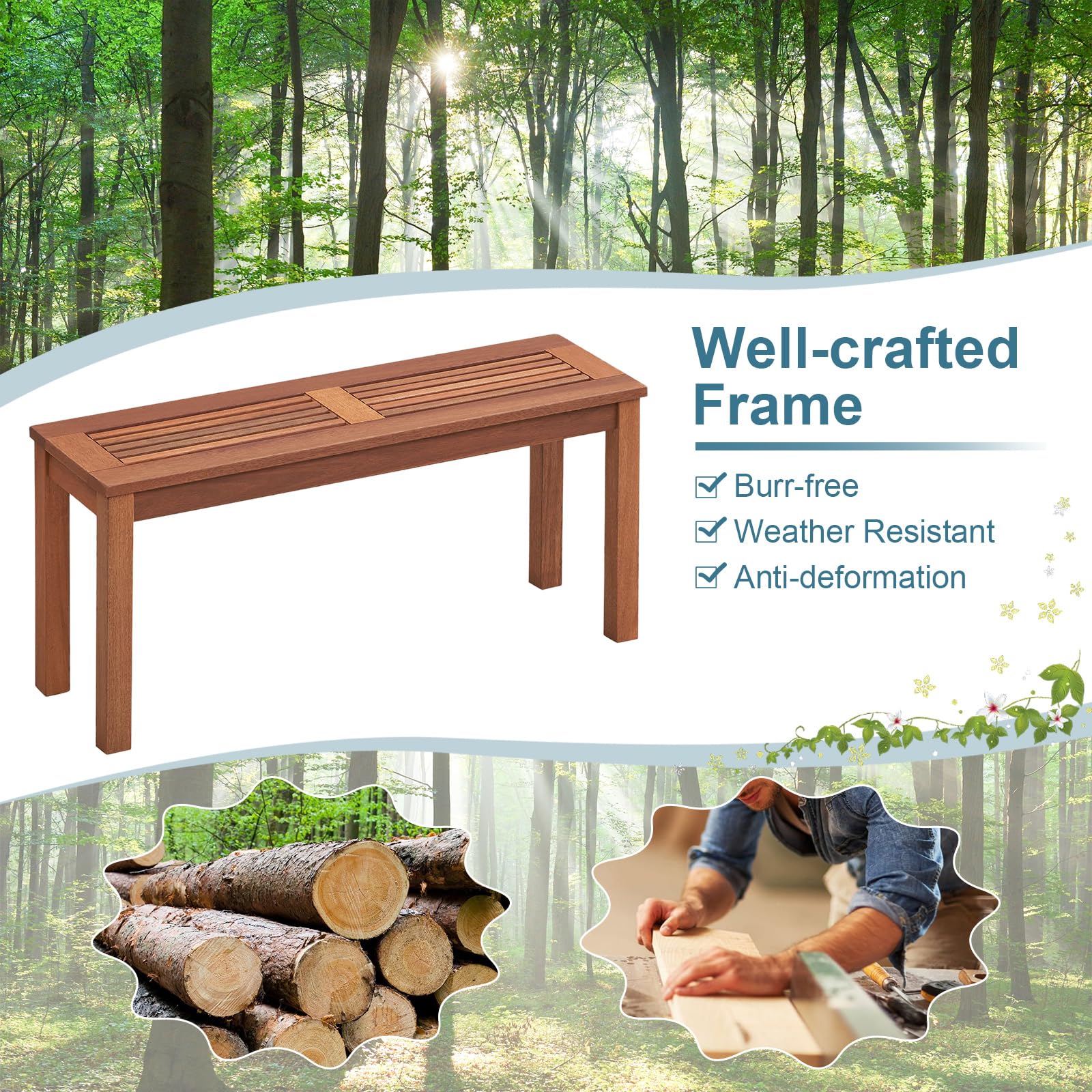 2-Seater Wooden Outdoor Bench