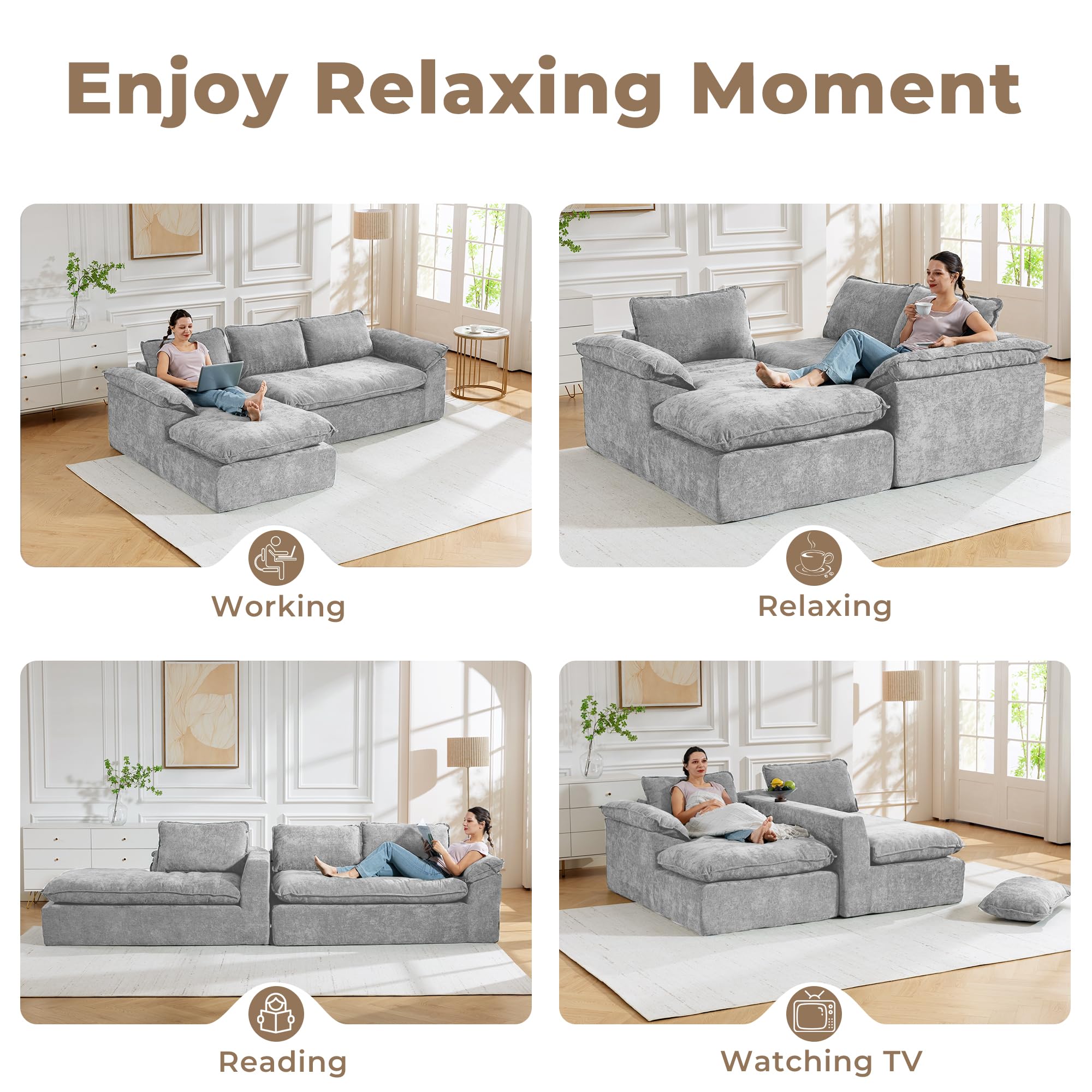 108" Modular Sectional Sofa with Deep Seat and Chaise