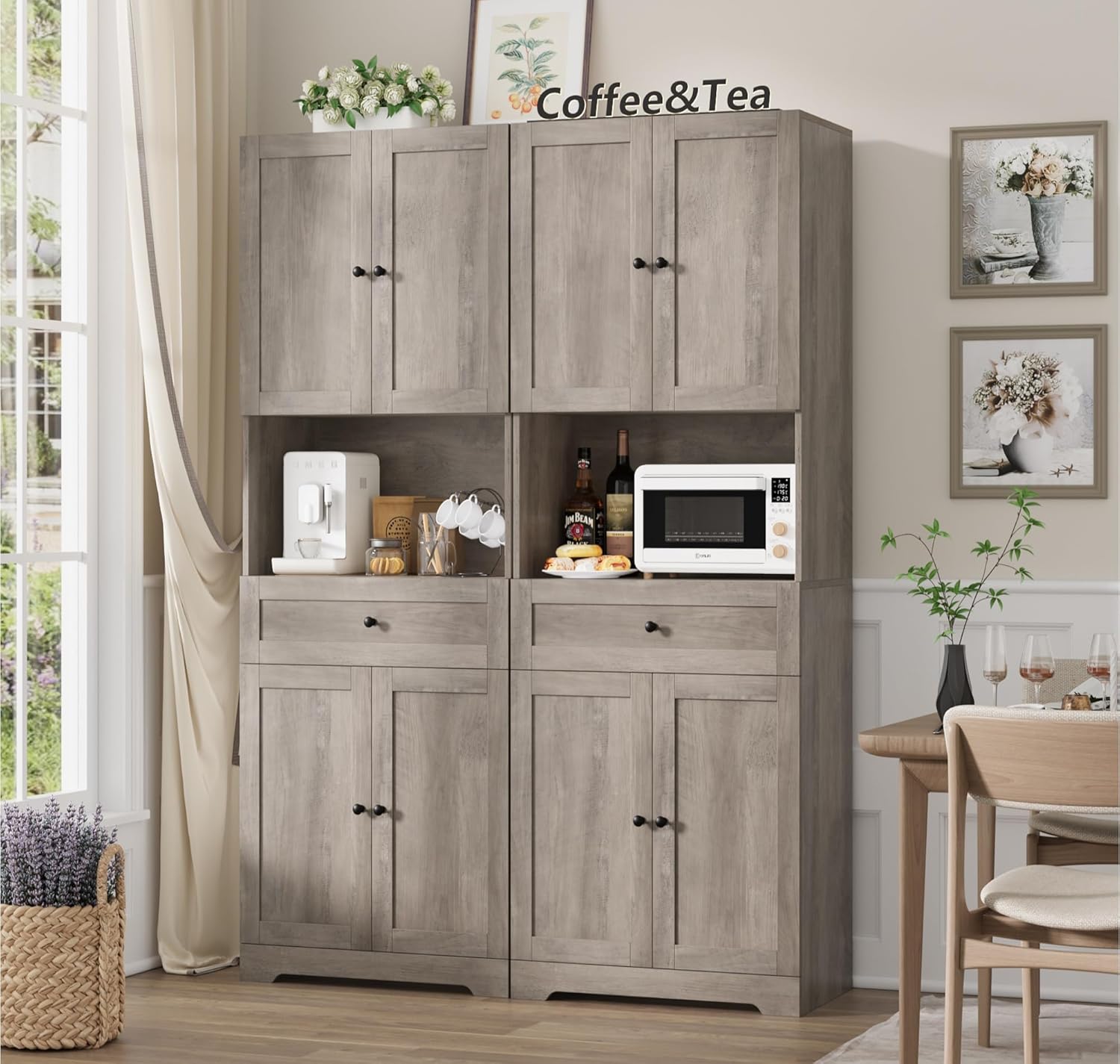 Tall Kitchen Pantry Cabinet with Doors and Drawers