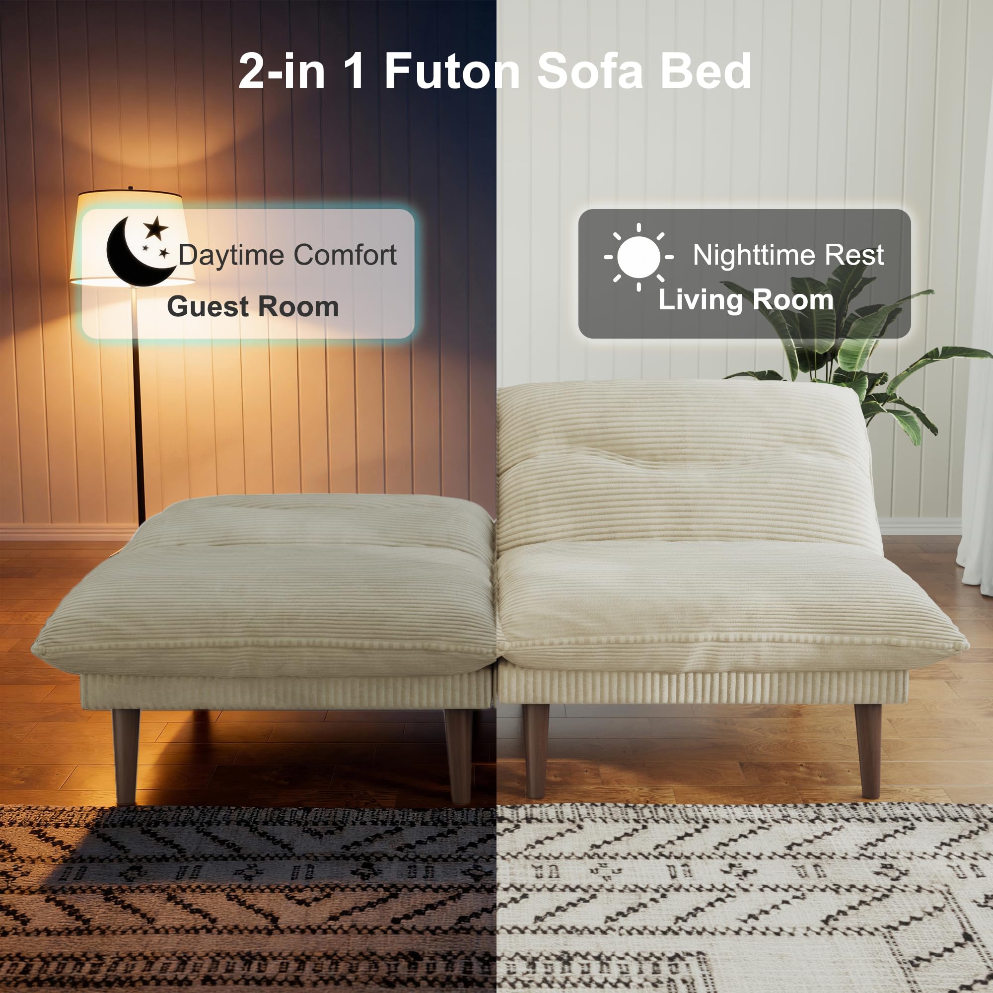 75-Inch Convertible Futon Sofa Bed with Adjustable Backrest