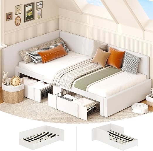 Twin Daybed with Storage Drawers and Velvet Upholstered Headboard