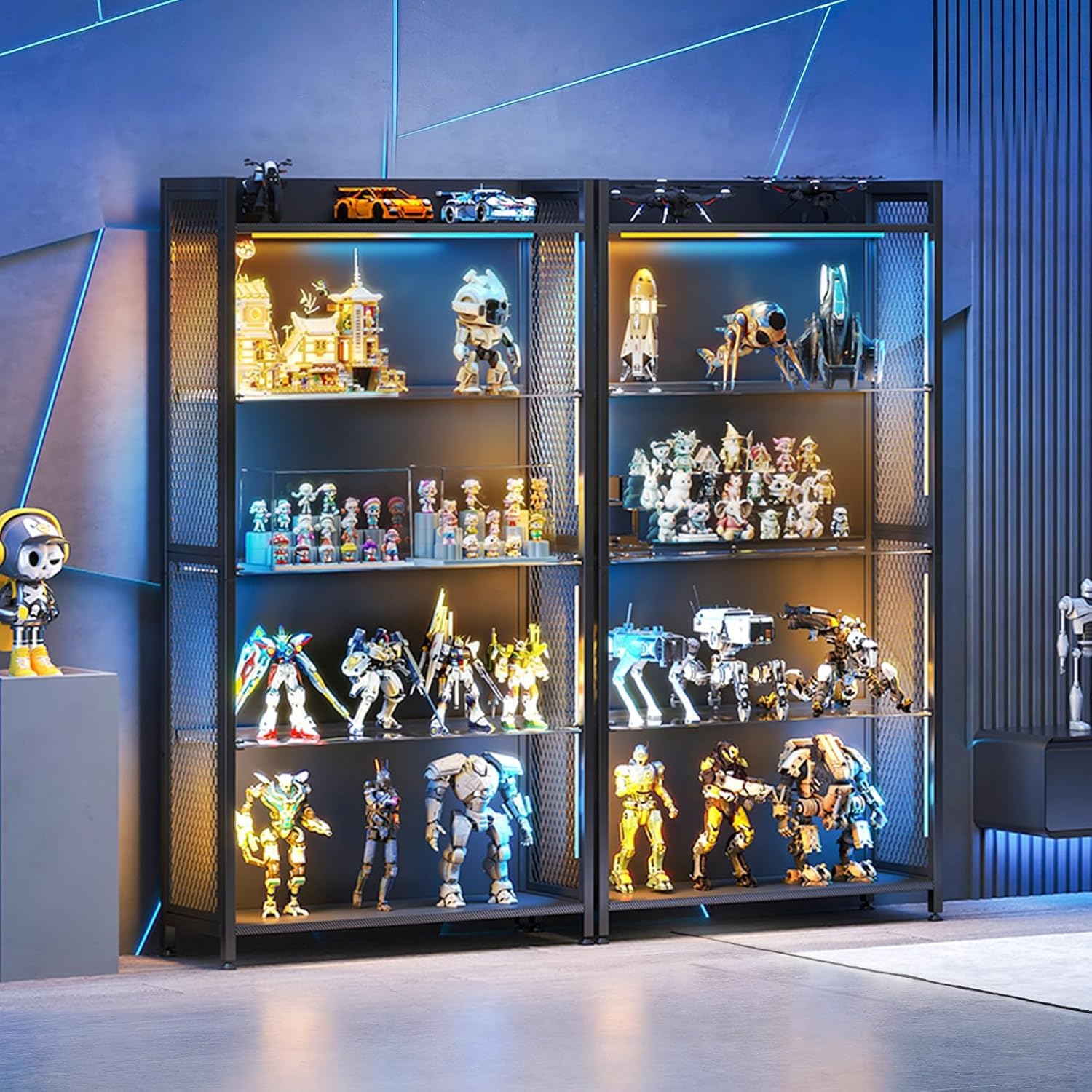 4-Tier Display Cabinet with LED Lights and Glass Shelves