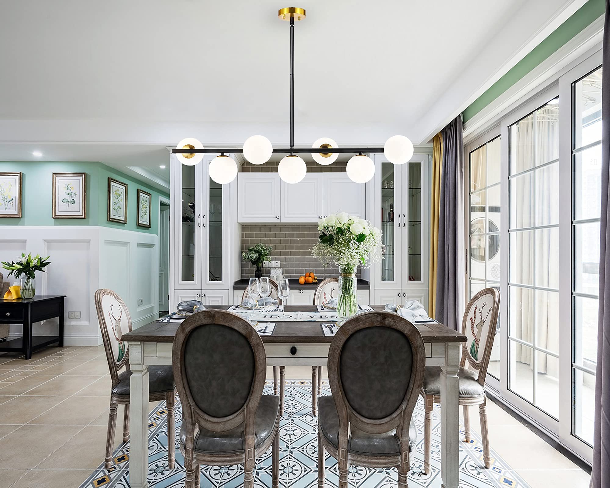 7-Light Globe Chandelier with White Glass Shade