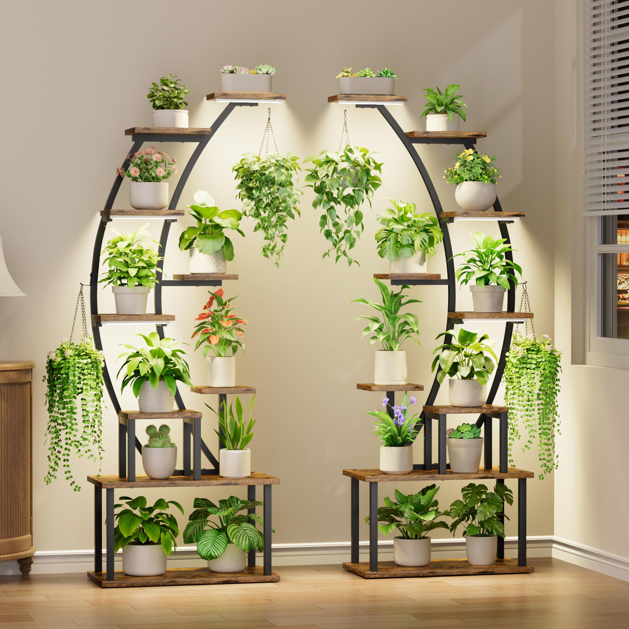 9 Tiered Metal Plant Stand with Grow Lights 64 Inch