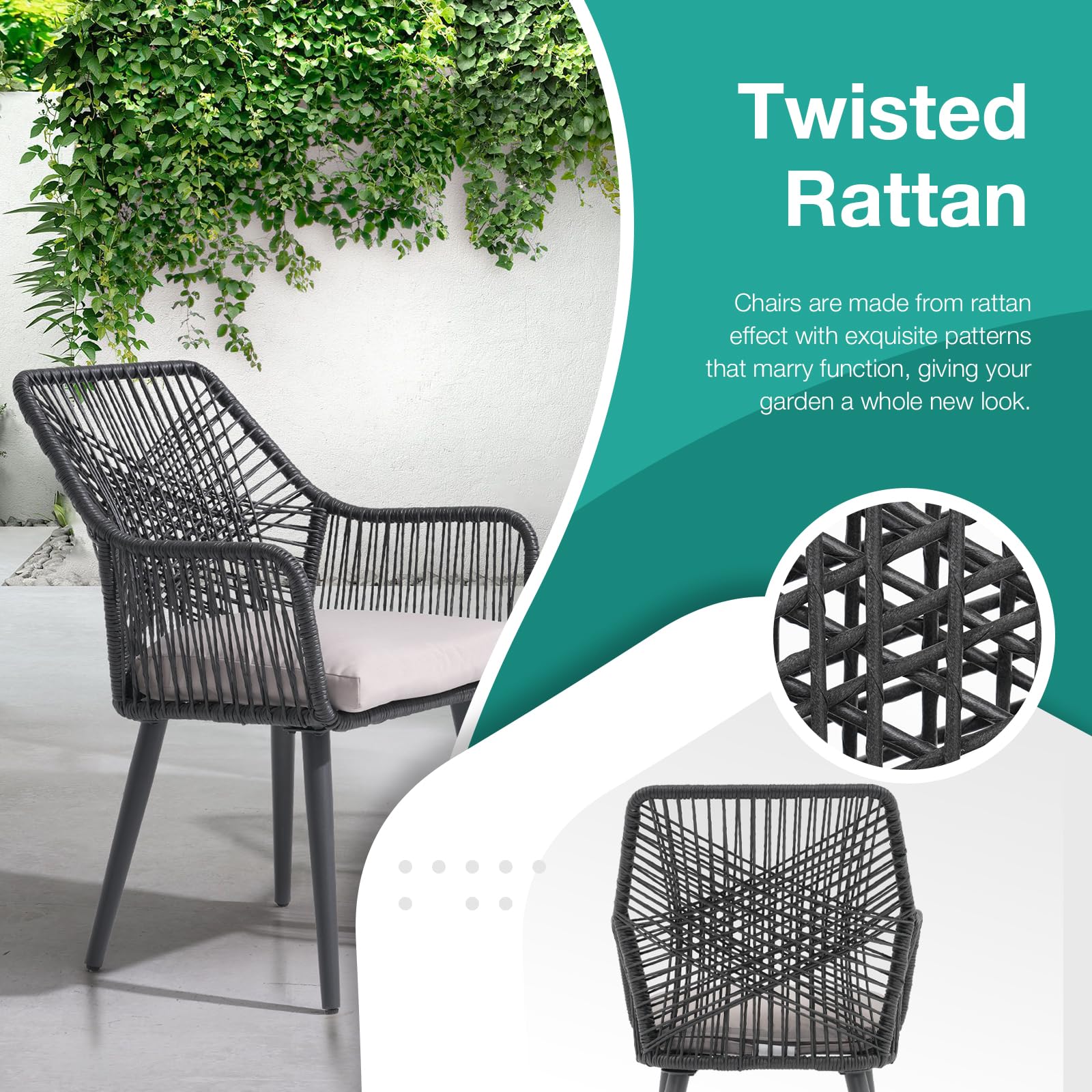5-Piece Patio Dining Set with Cushioned Chairs