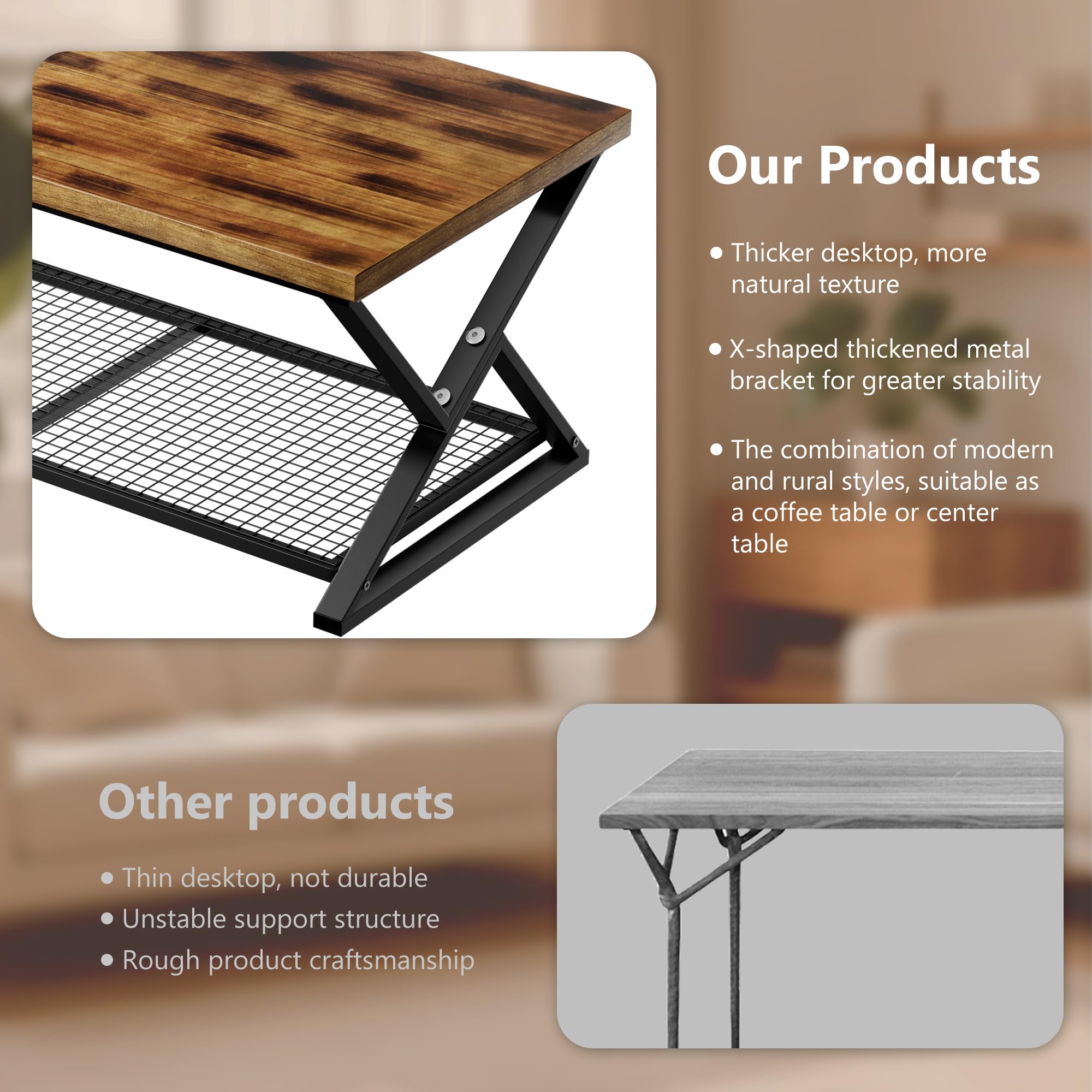 Rectangular Coffee Table with Storage Shelf