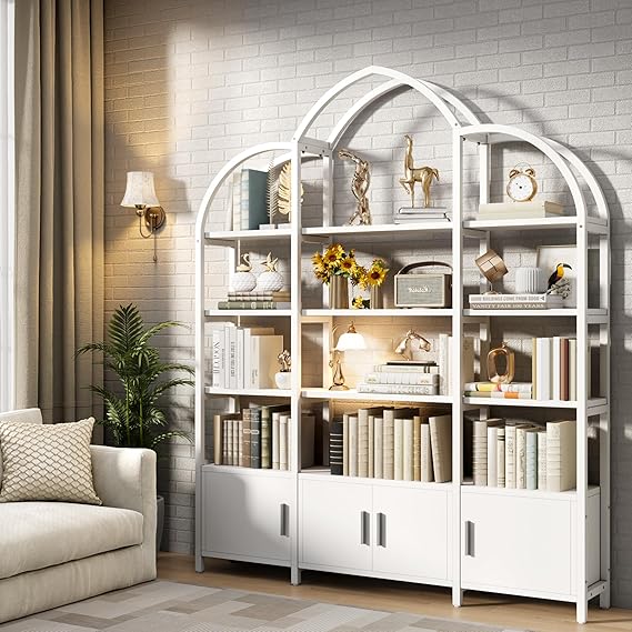 Arched Bookshelf with Cabinets 5 Tier