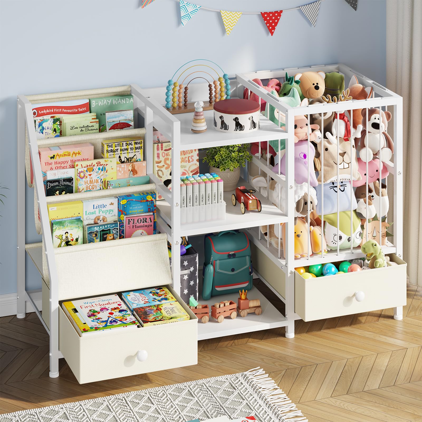Montessori Kids Bookshelf with Toy Storage