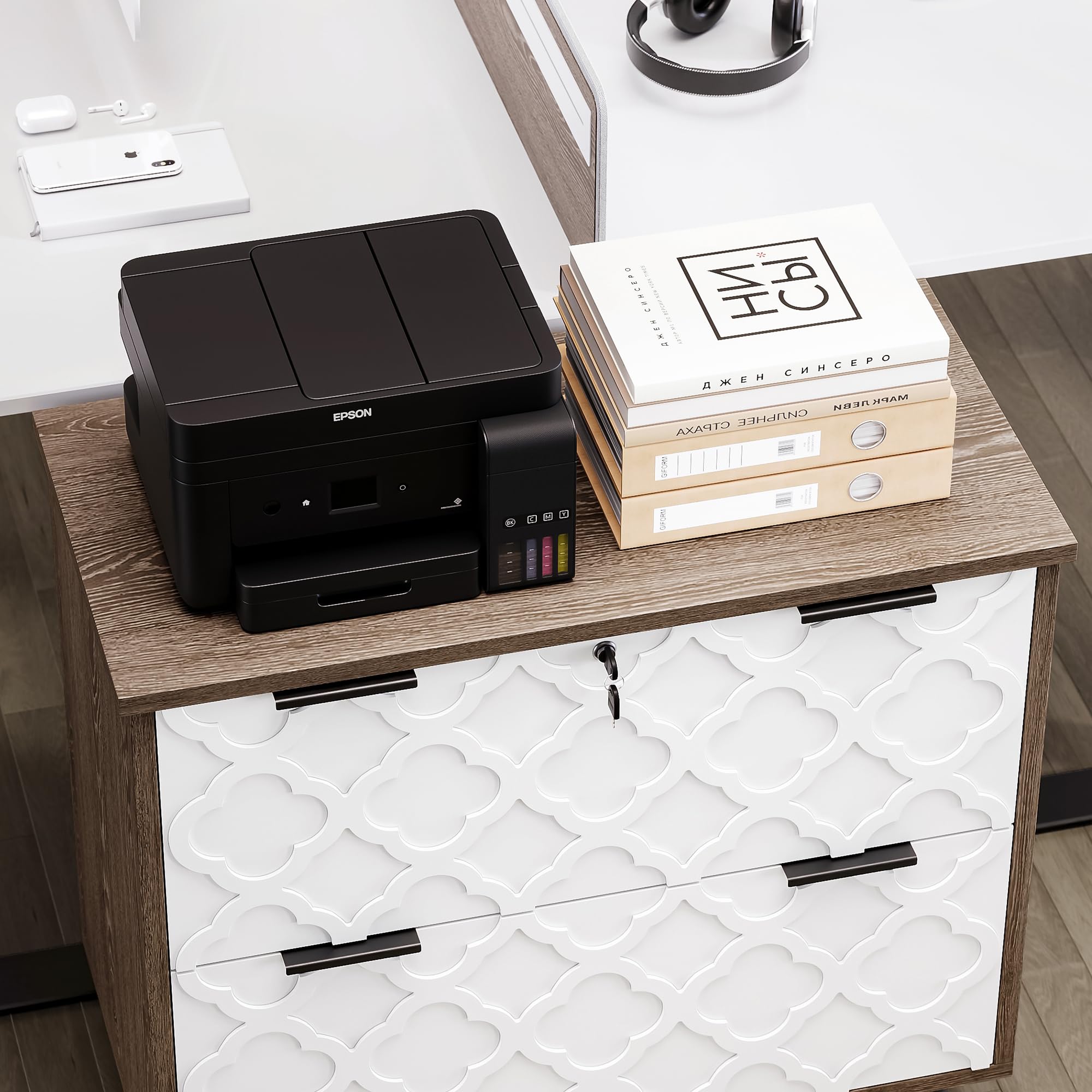 2 Drawer Lateral File Cabinet with Lock - Modern Metal Legs for Home Office