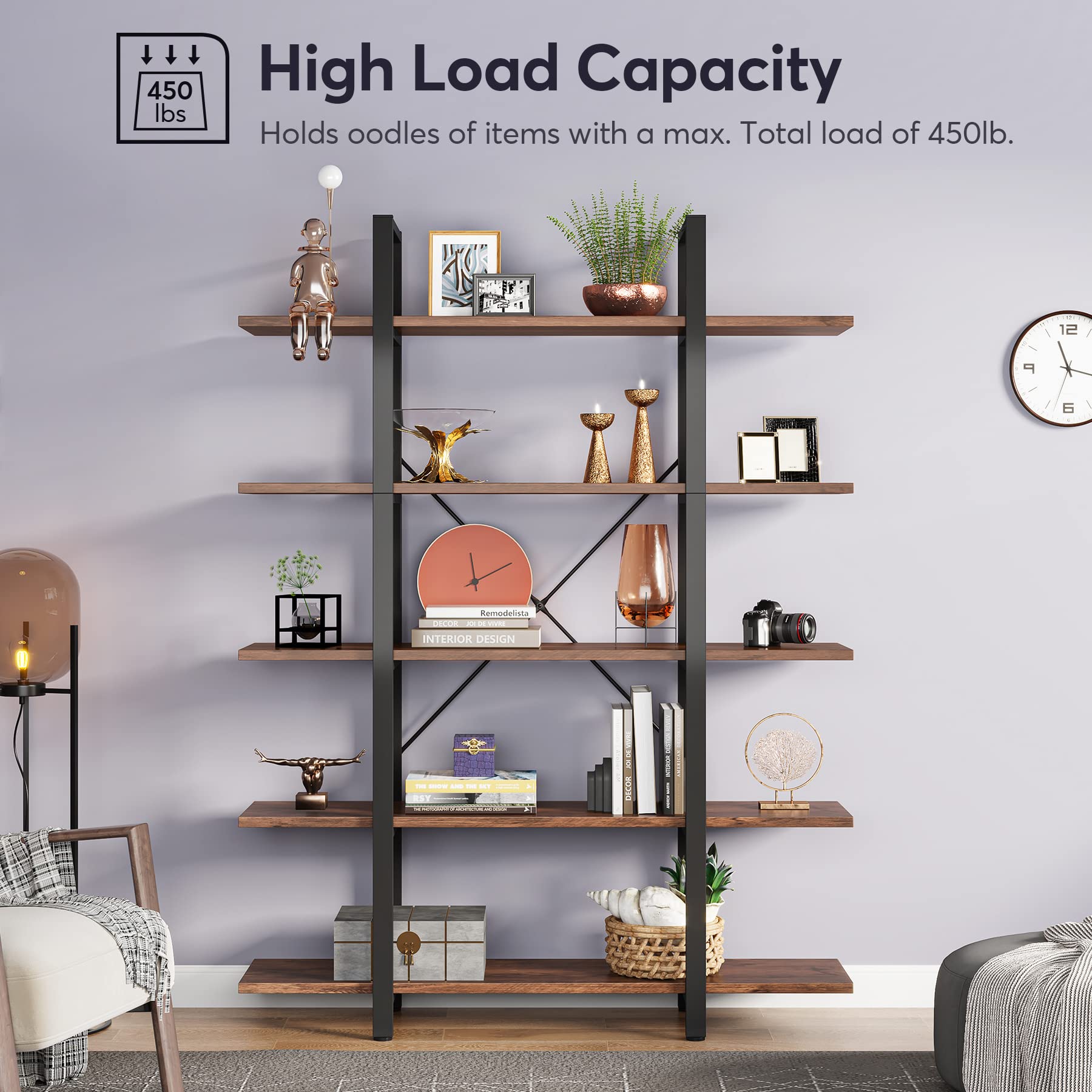 5-Tier Industrial Bookshelf