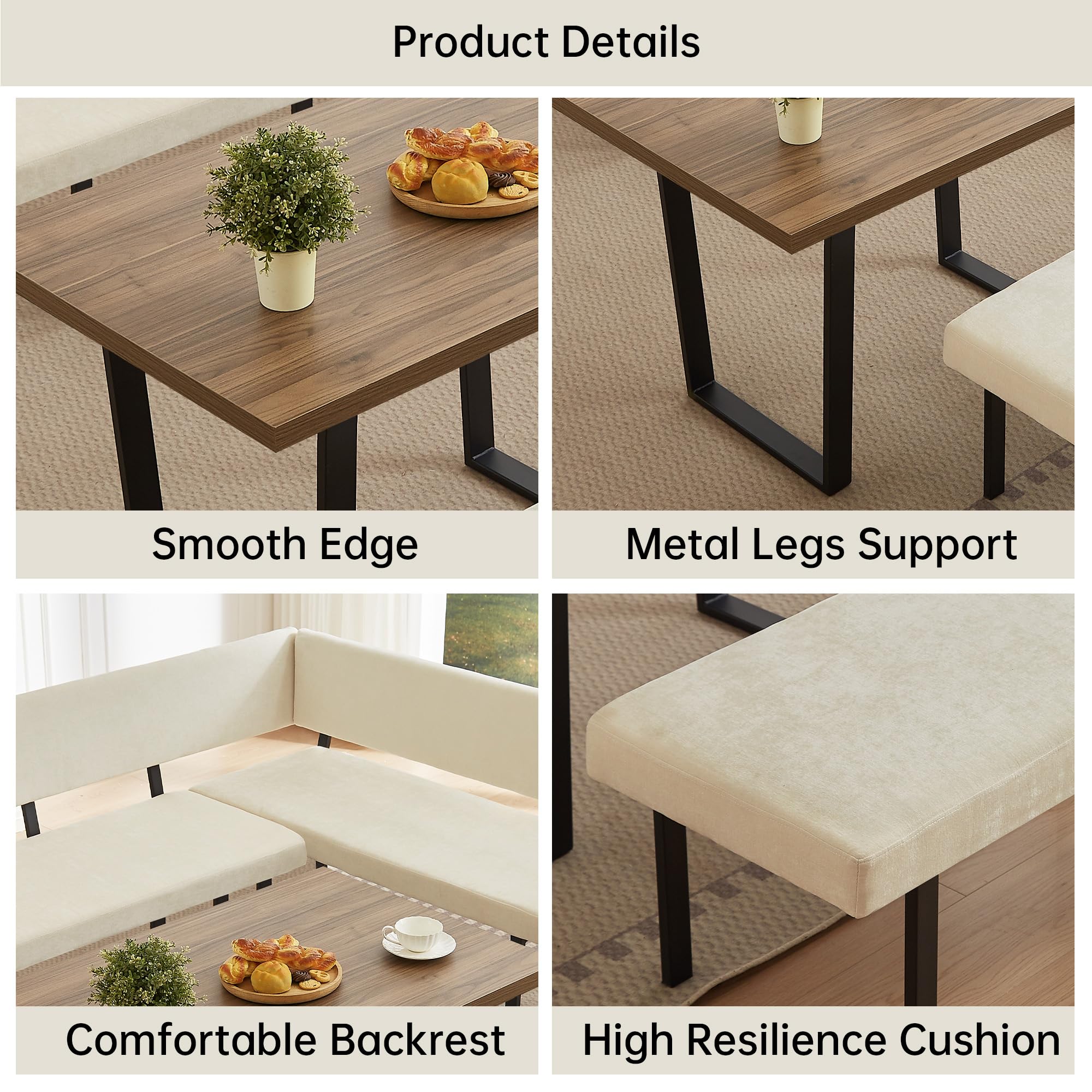 3-Piece Corner Dining Table Set with Bench