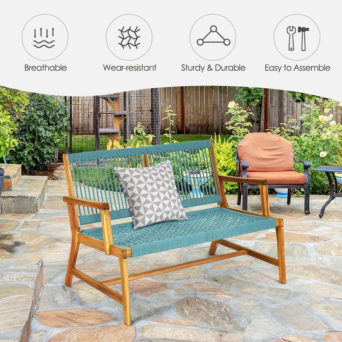 2-Person Acacia Wood Loveseat Bench