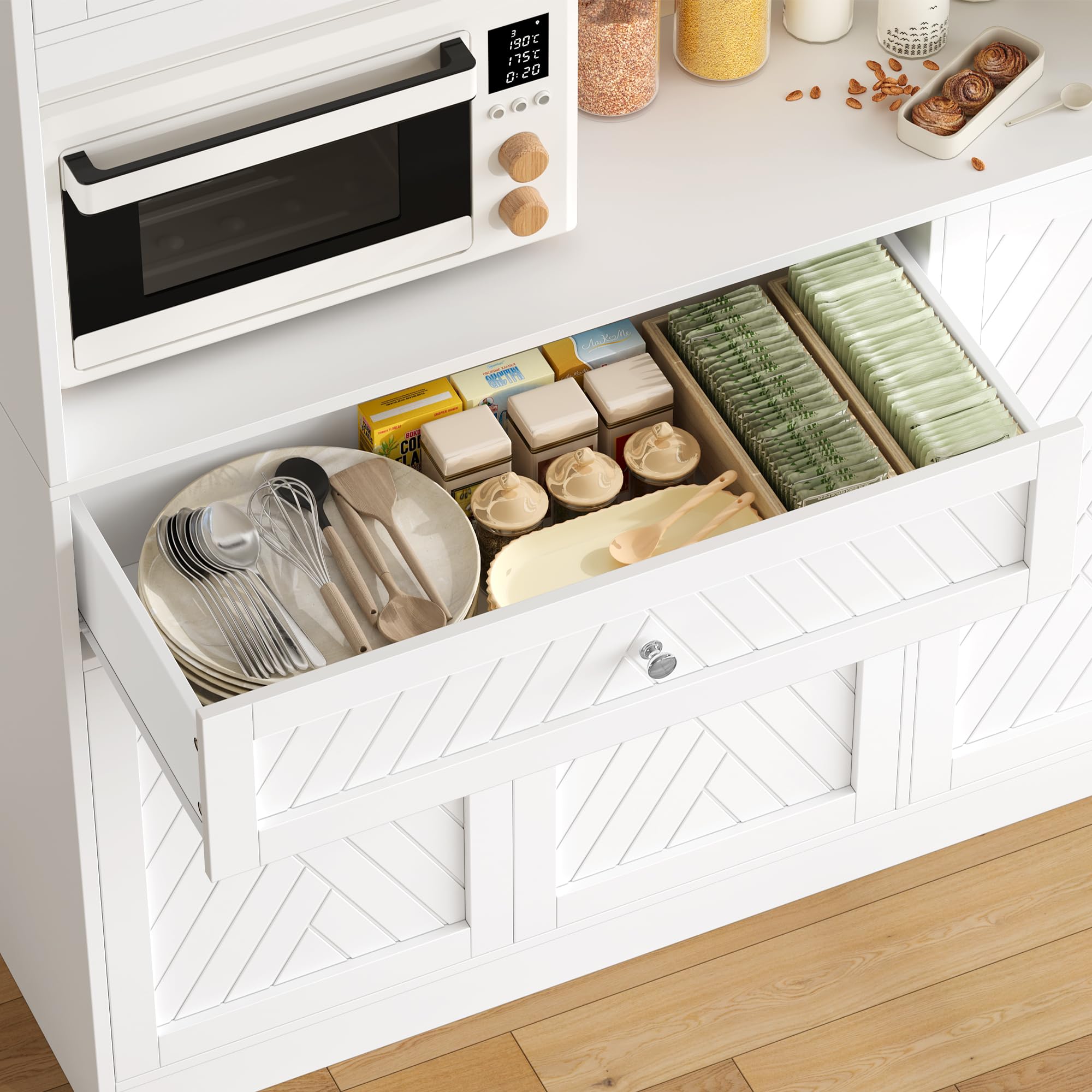72" Tall Kitchen Pantry Storage Cabinet with Glass Doors