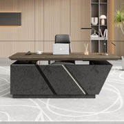 Adjustable Executive L-Shaped Desk with Drawers and LED Light