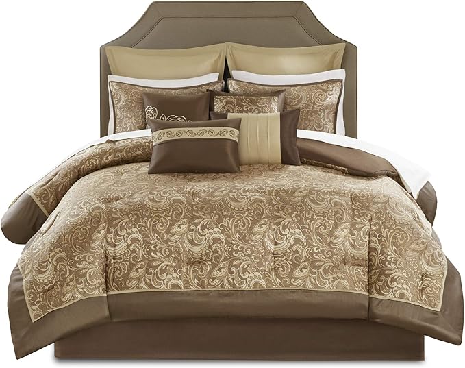 Faux Silk Jacquard Paisley Comforter Set Queen 24 Piece