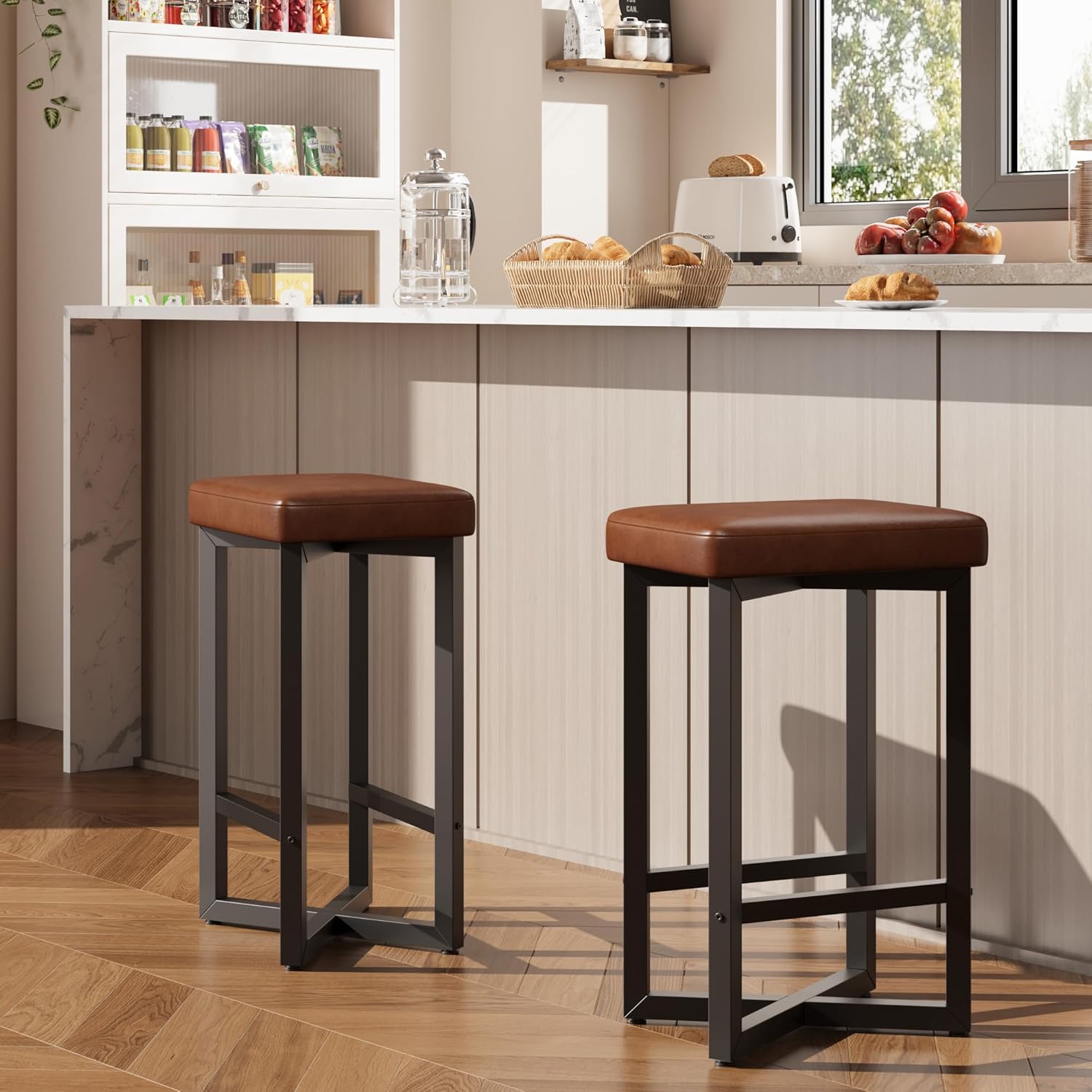 Counter Height Bar Stools Set of 4 with PU Leather Seats