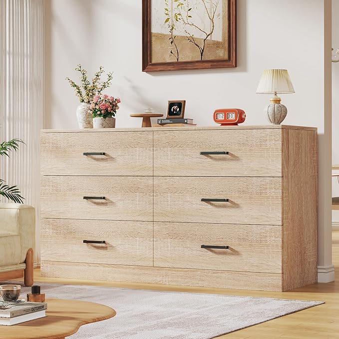 Fluted 6-Drawer Dresser Mid Century Modern Oak