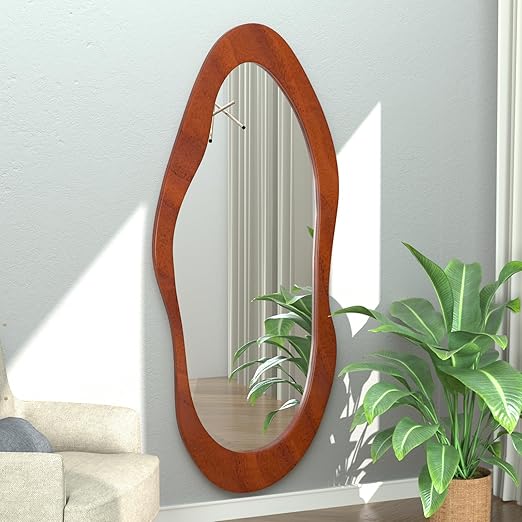 Irregular Wavy Full Length Mirror White Wooden Frame